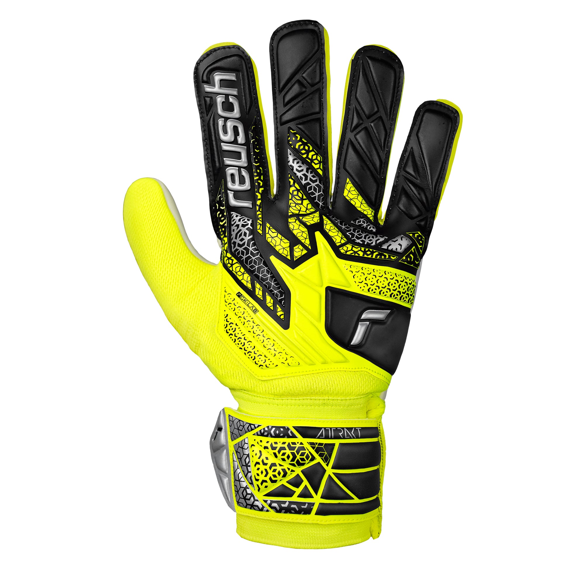 Reusch Men's Attrakt Solid Fingersave Goalkeeper Gloves Volt/Black/Silver、mySite、noshort