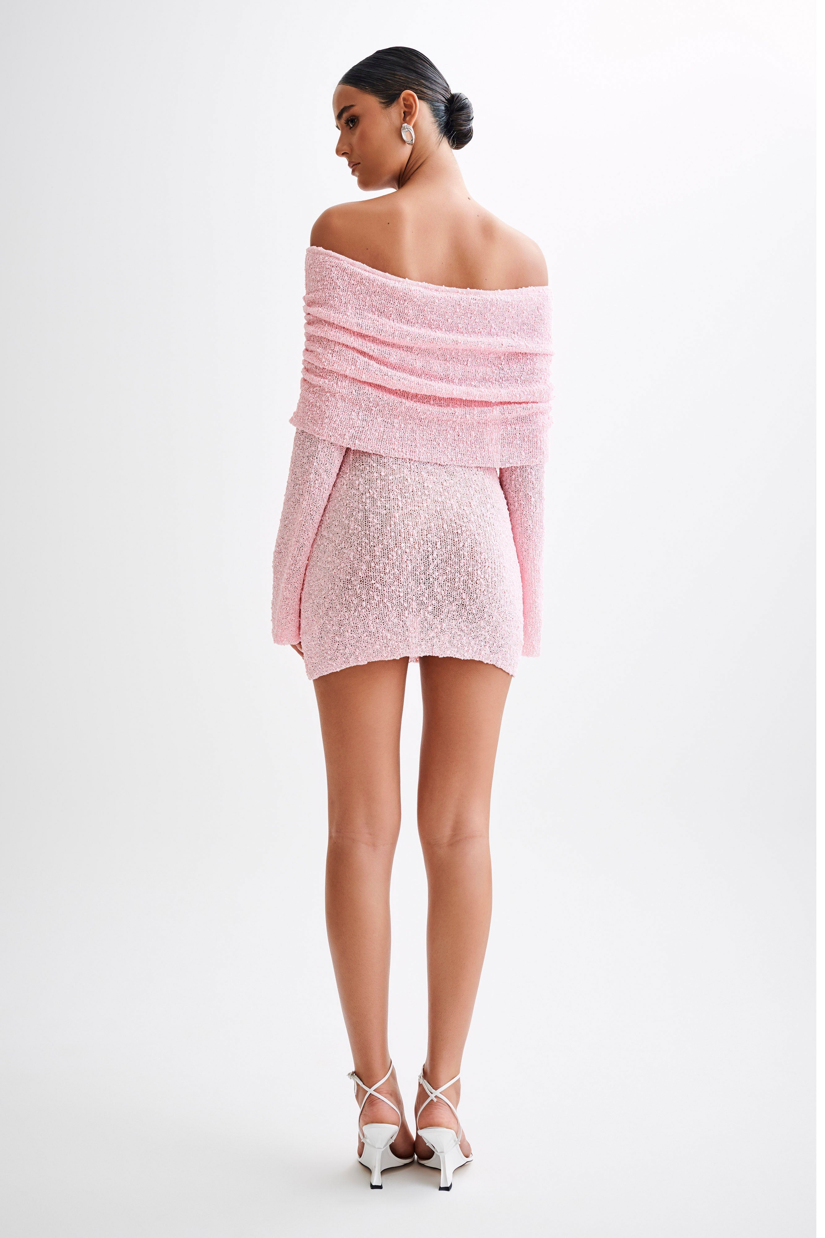Marisol Off Shoulder Boucle Mini Dress - Baby Pink、mySite、solidvoid