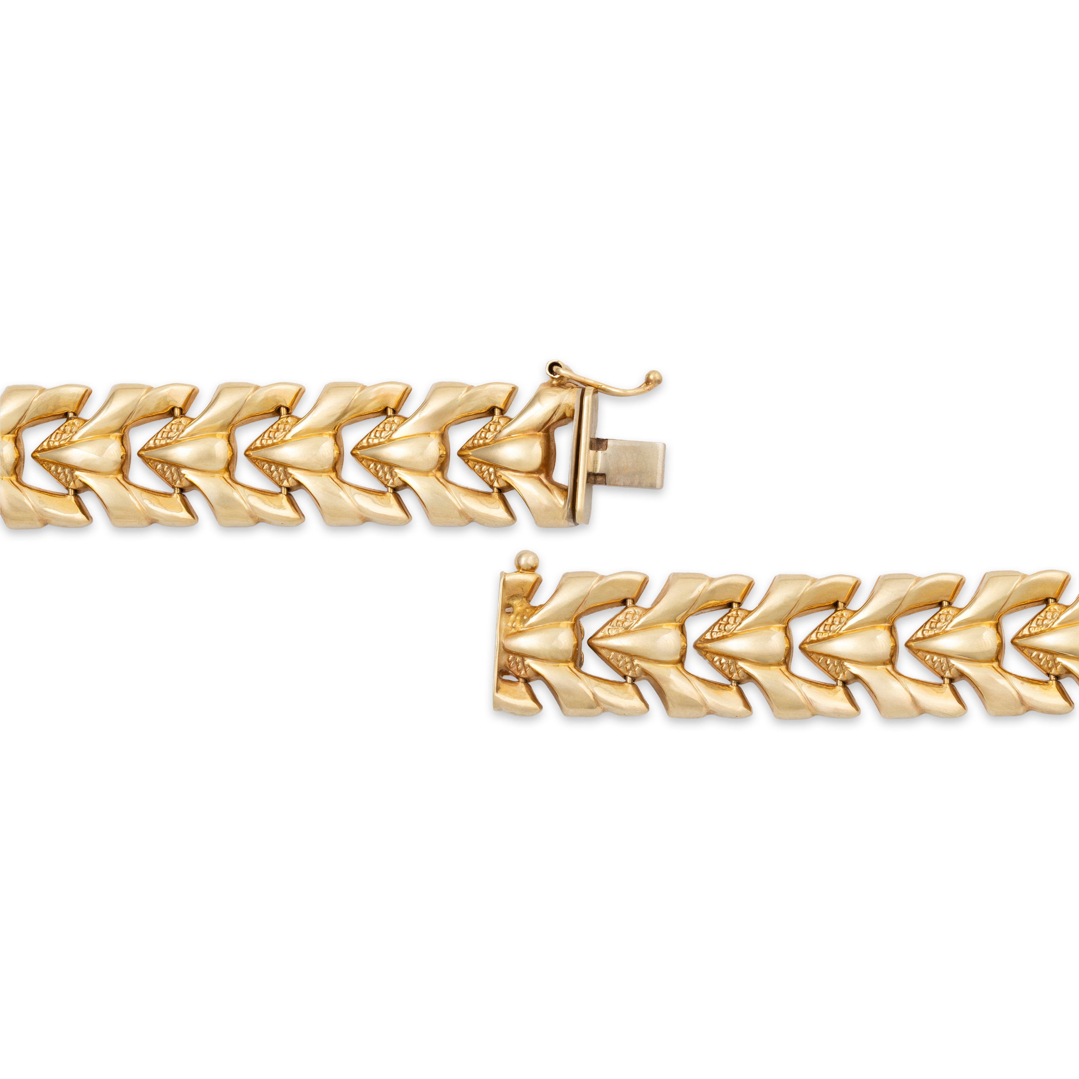 Vintage Italian 14k Yellow Gold Textured Arrow Link Bracelet 6.75、mySite、hinf8tx79