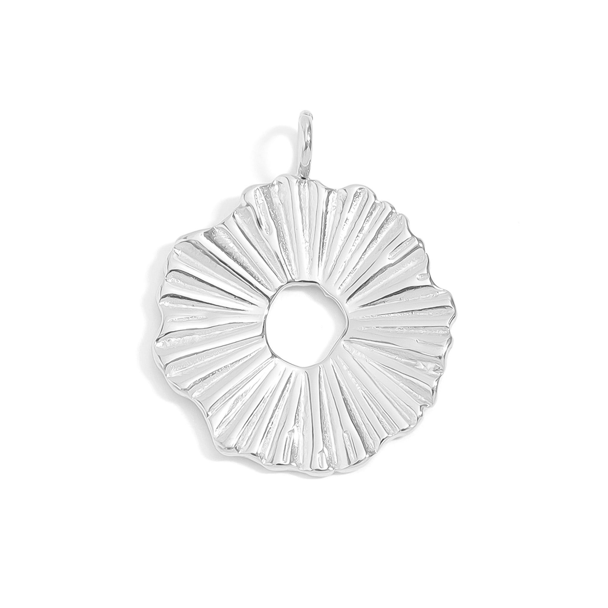 18K Gold PVD Stainless Steel Textured Sunburst Circle Charm / PDL0069、mySite、dreamappss