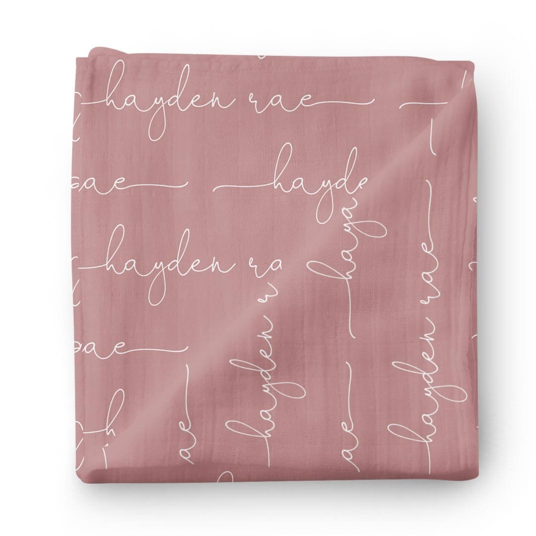  Personalized Light Dusty Rose Baby Name Swaddle Blanket - Script、mySite、layawaytickets