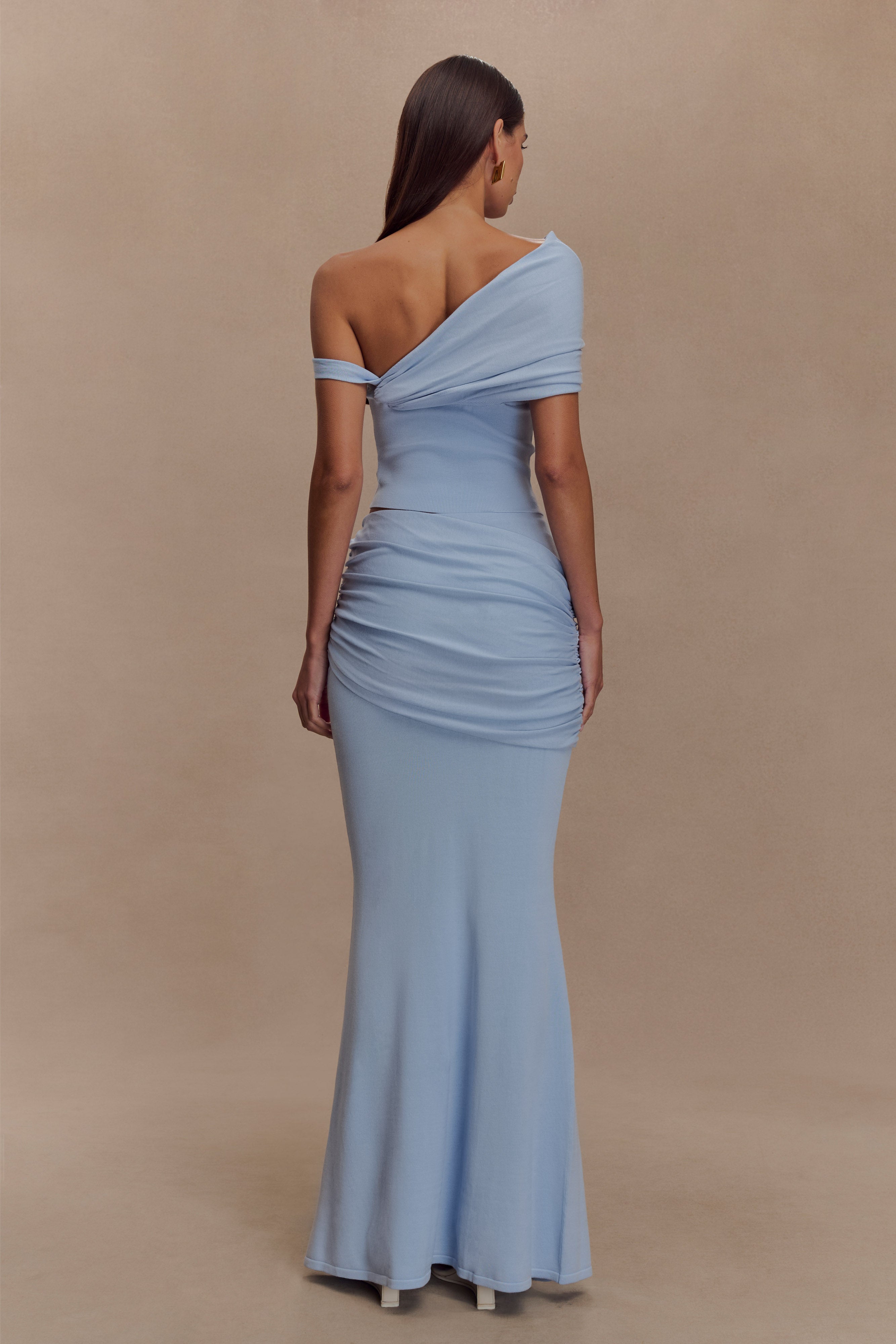 Irene Gathered Knit Maxi Skirt - Blue、mySite、solidvoid