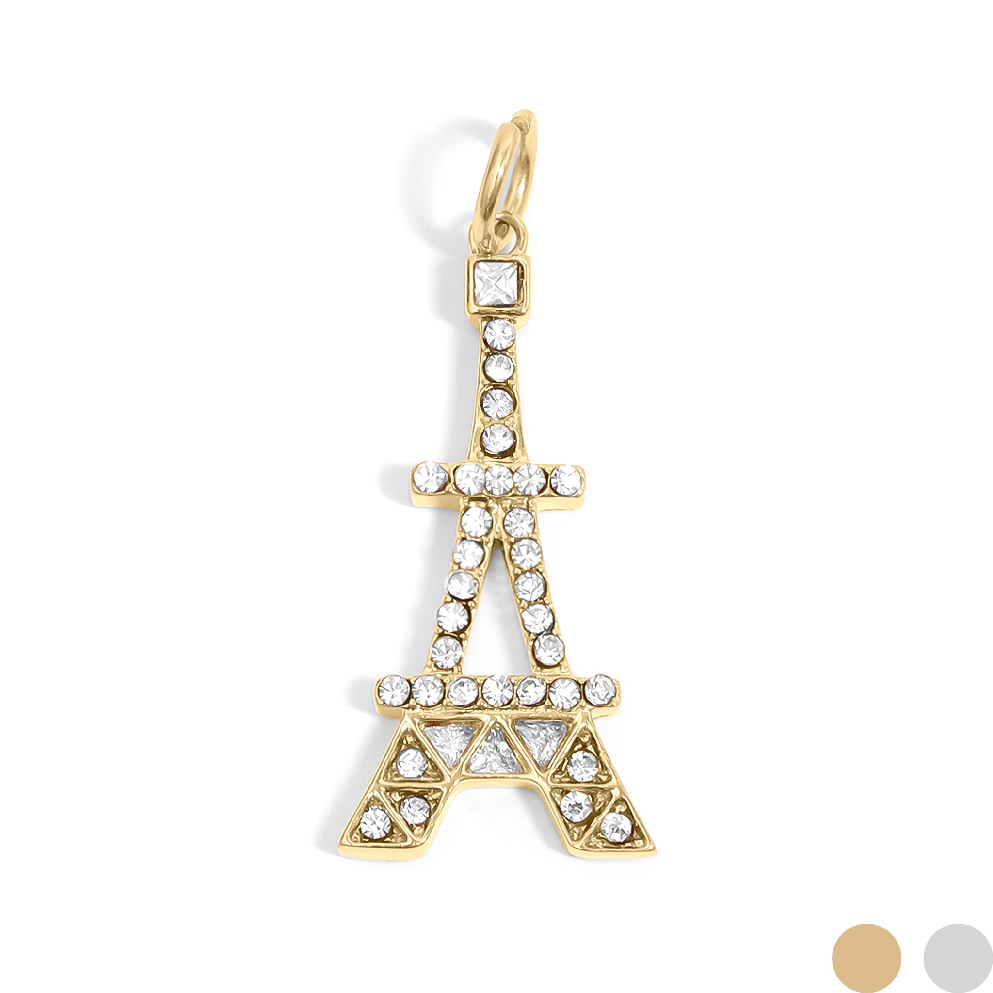 18K Gold PVD Stainless Steel and Clear Stone Eiffel Tower Charm / PDL0235、mySite、dreamappss