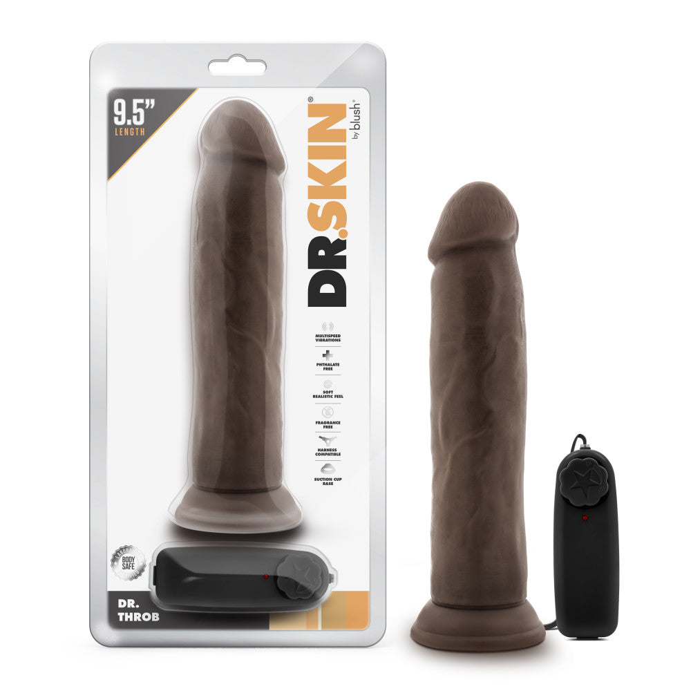 Dr. Skin By Blush® | Dr. Throb Realistic Chocolate 9.5-Inch Long Remote Control Vibrating Dildo、mySite、bottomscart