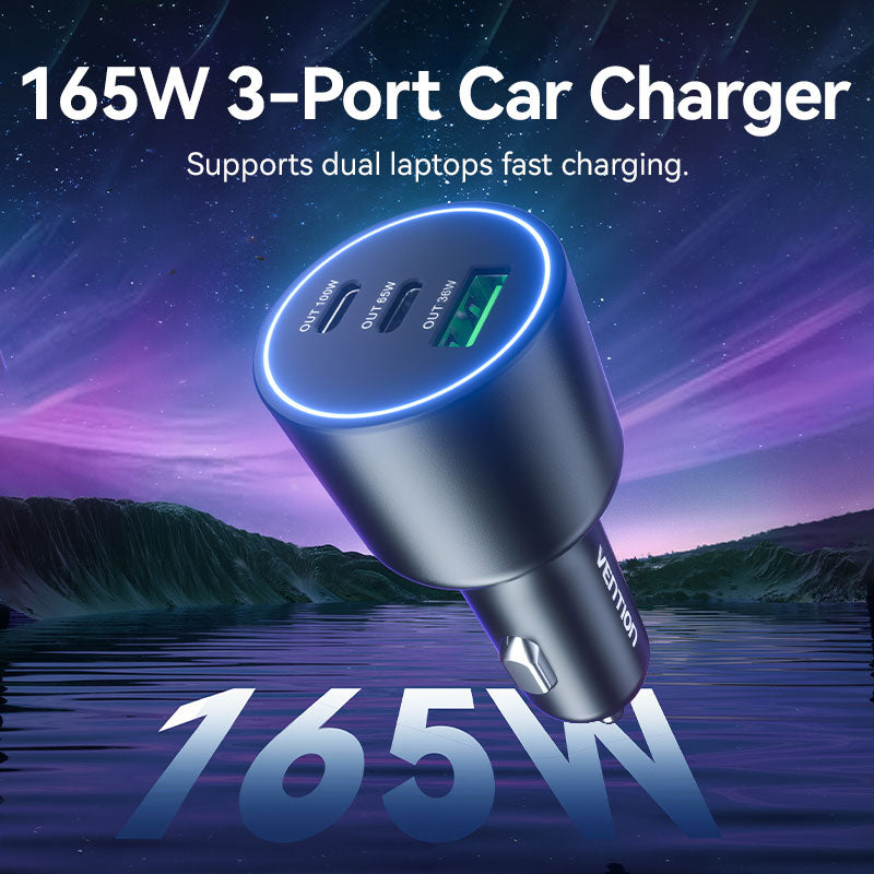 Vention Three-Port USB C+C+A (100W+65W+30W) Car Charger Black ABS Type、mySite、fannypackpong