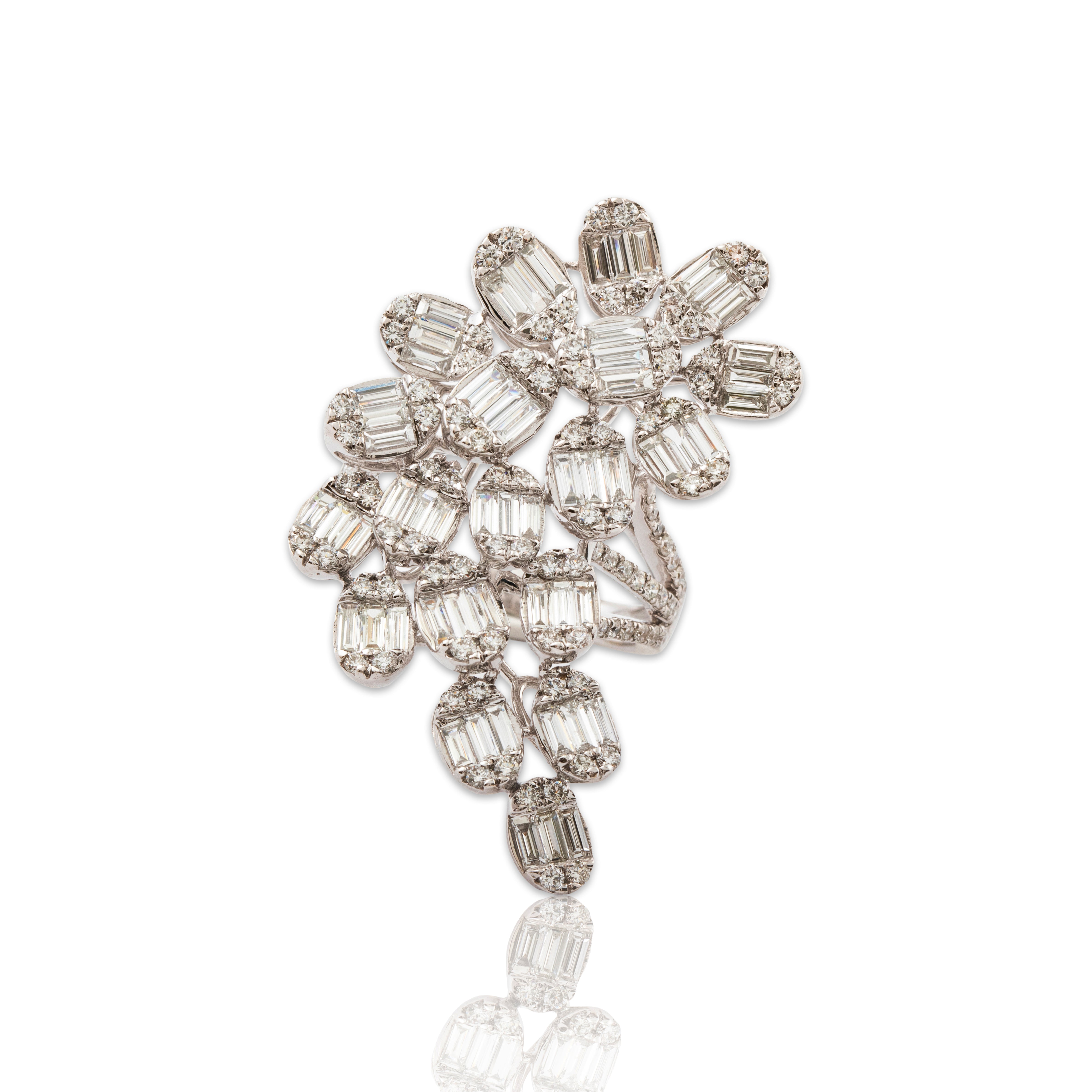 Large Avant Garde 18k White Gold 3.27cttw Diamond Abstract Floral Sprays Ring 7、mySite、hinf8tx79