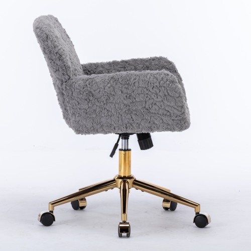 A&A Furniture Office Chair,Artificial rabbit hair Home Office Chair with Golden Metal Base,Adjustable Desk Chair Swivel Office Chair,Vanity Chair(Orange)、、casual