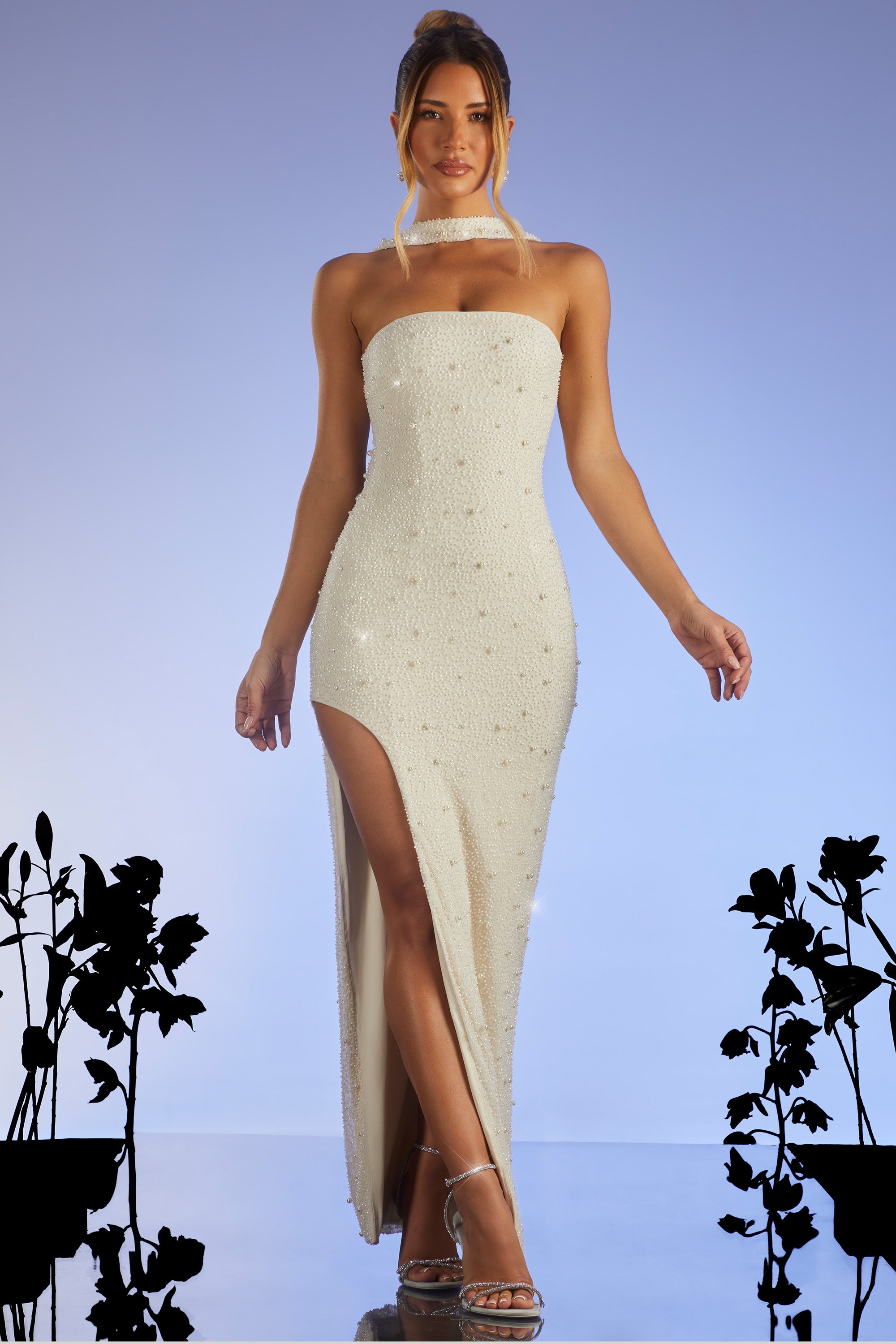 Embellished Bandeau Maxi Dress in Ivory、mySite、solidvoid