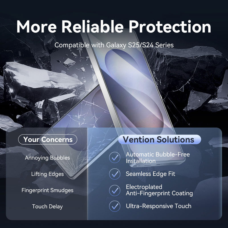 Vention HD Tempered Glass Screen Protector for Samsung Galaxy S25 6.2 with Dust-Free Installation Tool、mySite、fannypackpong