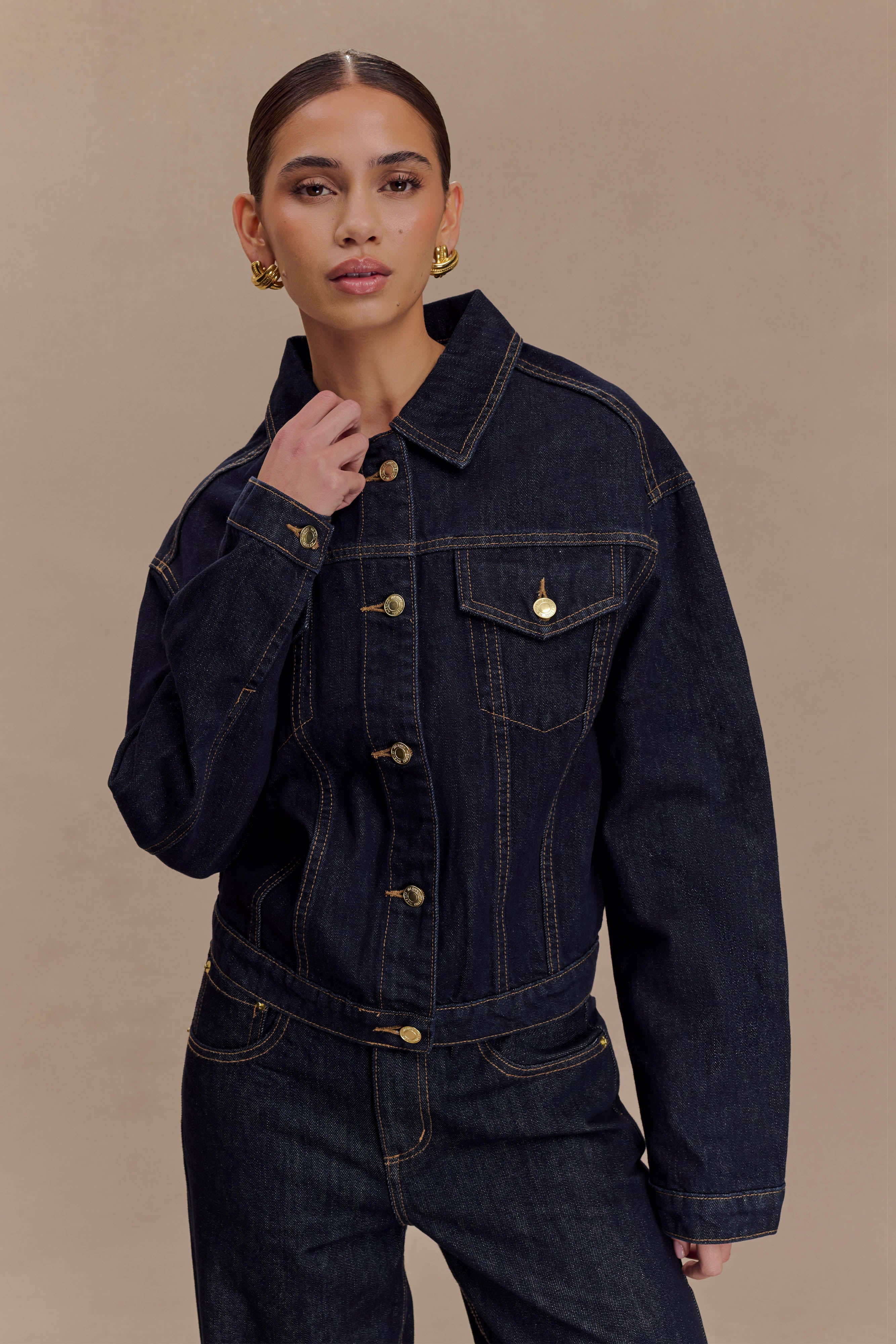 Kirra Cinched Denim Jacket - Washed Indigo Blue、mySite、solidvoid