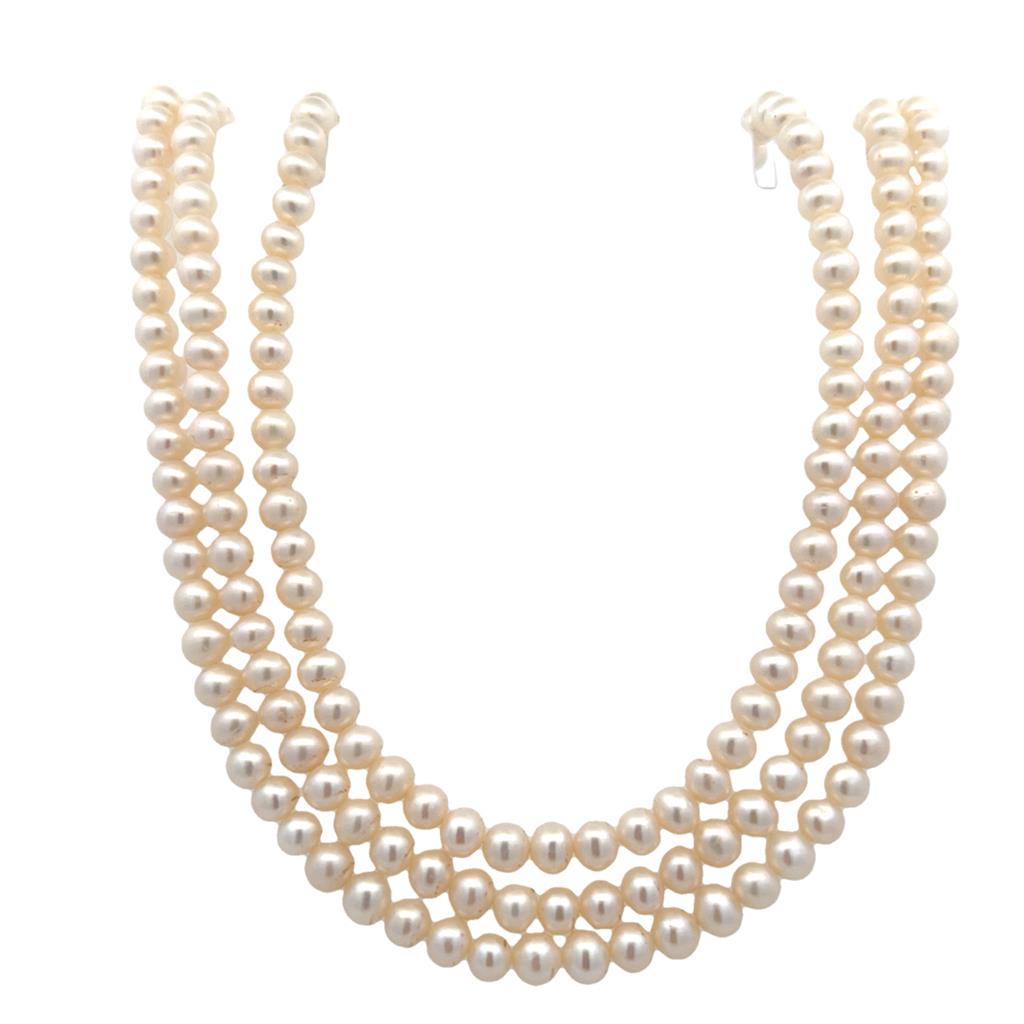 Estate 14K Yellow Gold Cultured Pearl Triple Strand Necklace、mySite、botmansion