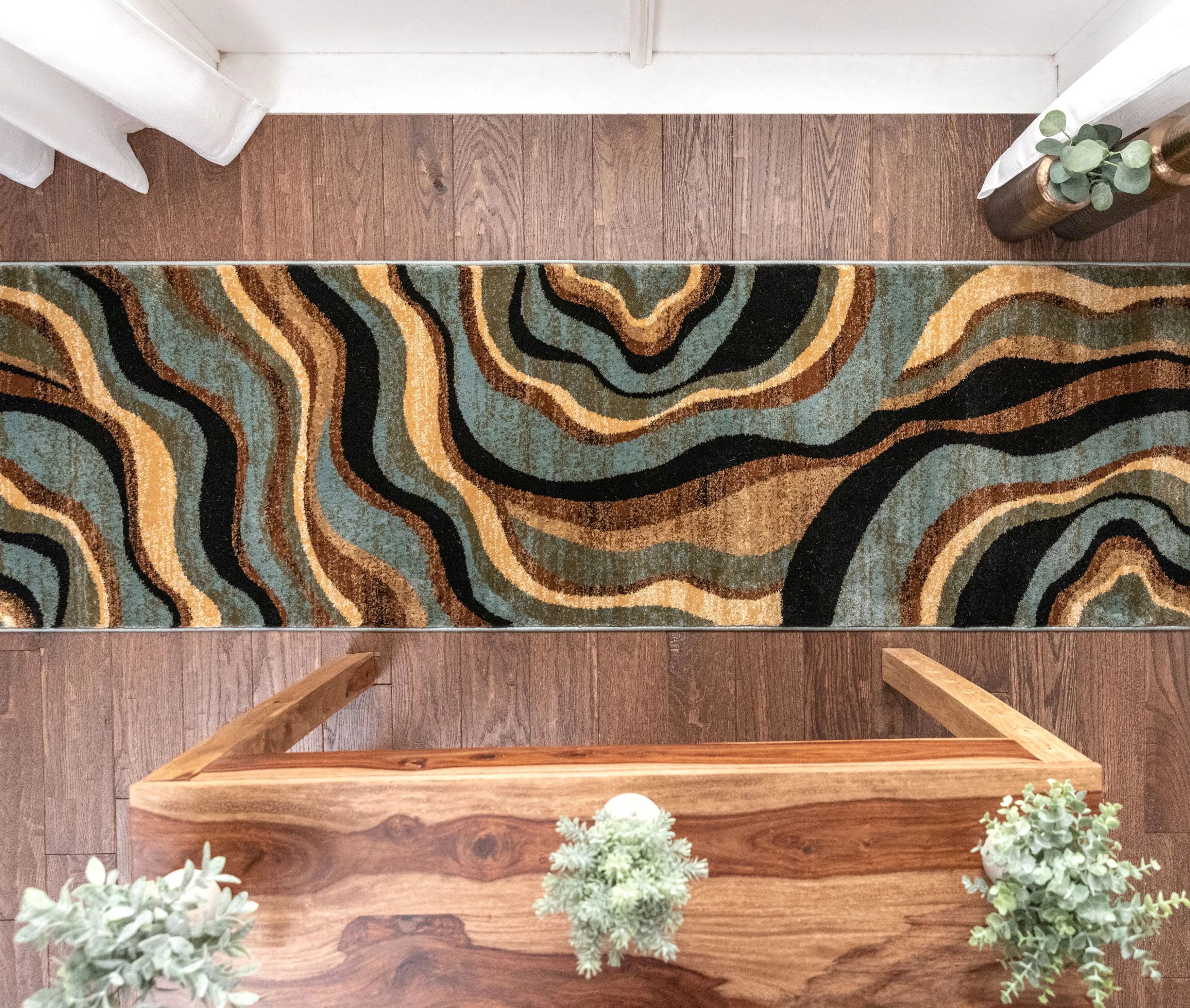 Nirvana Waves Custom Size Runner Modern Multi Blue 27 Inch Wide x Choose Your Length Hallway Runner Rug、mySite、gigharbornorthrealestate