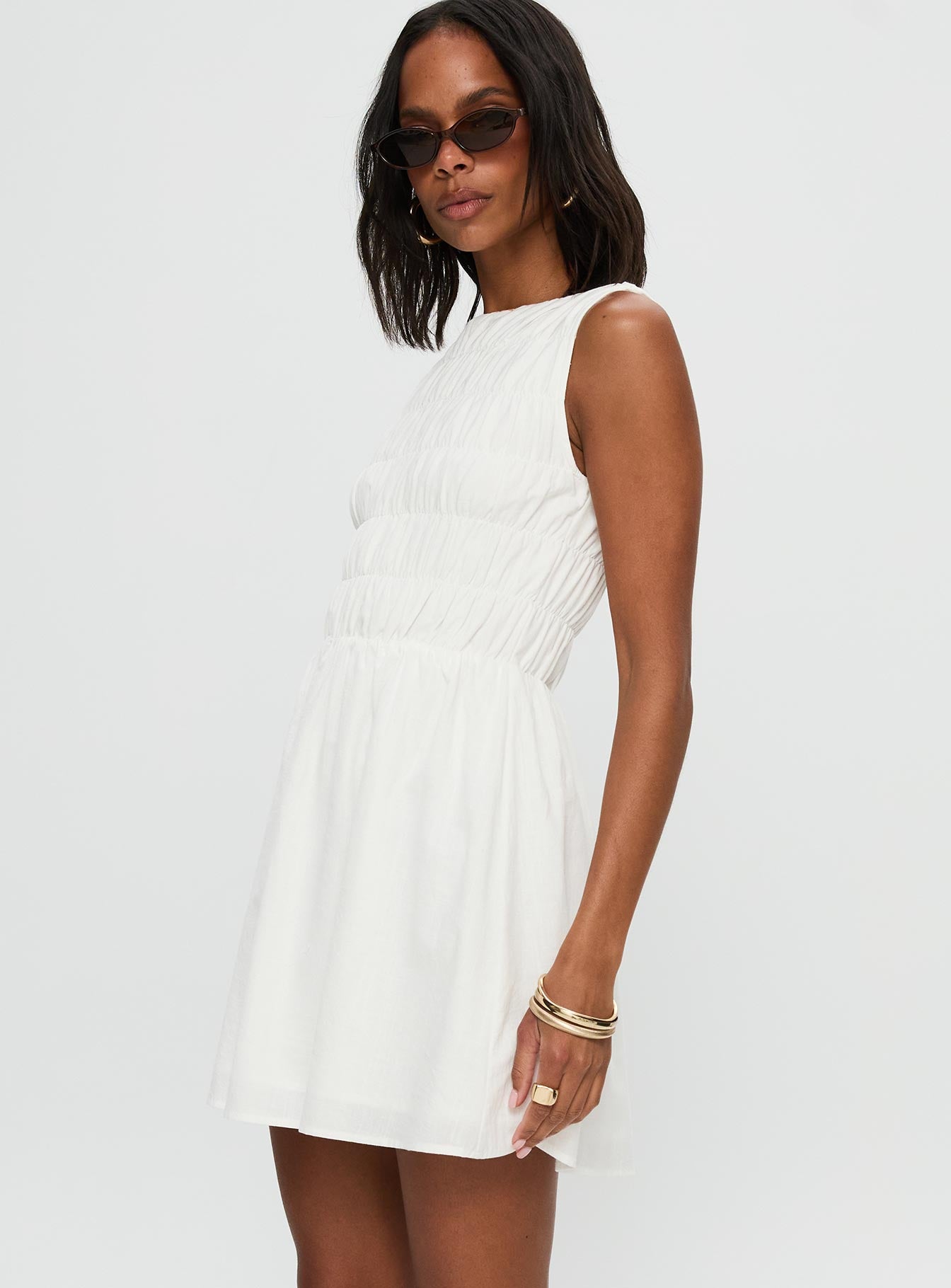 Melona Shirred Mini Dress White、mySite、solidvoid