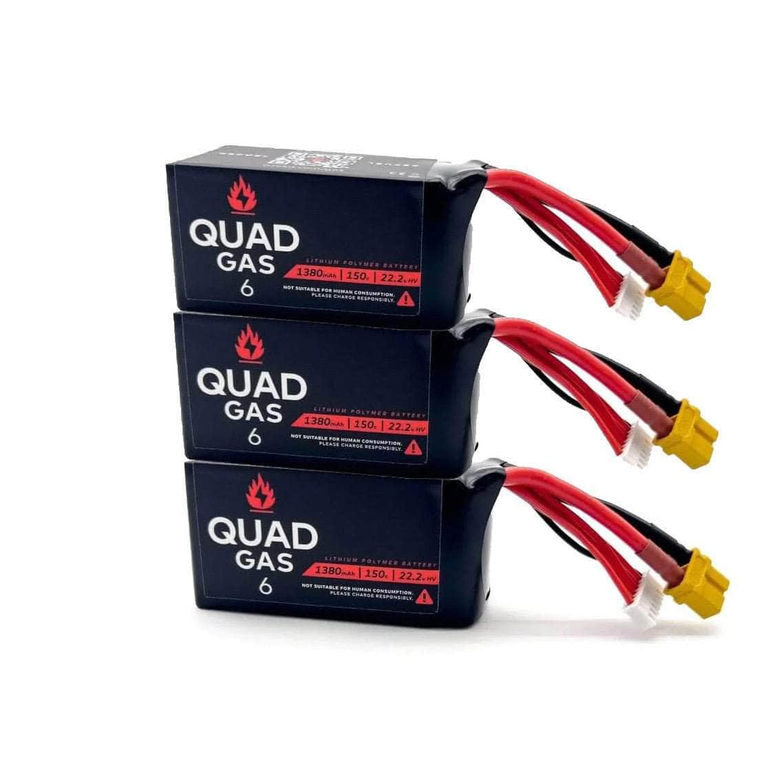  Quad Gas 6S 1380mAh 150c LiPo Battery (3 pack) - Choose Red or Black、mySite、merchandisen