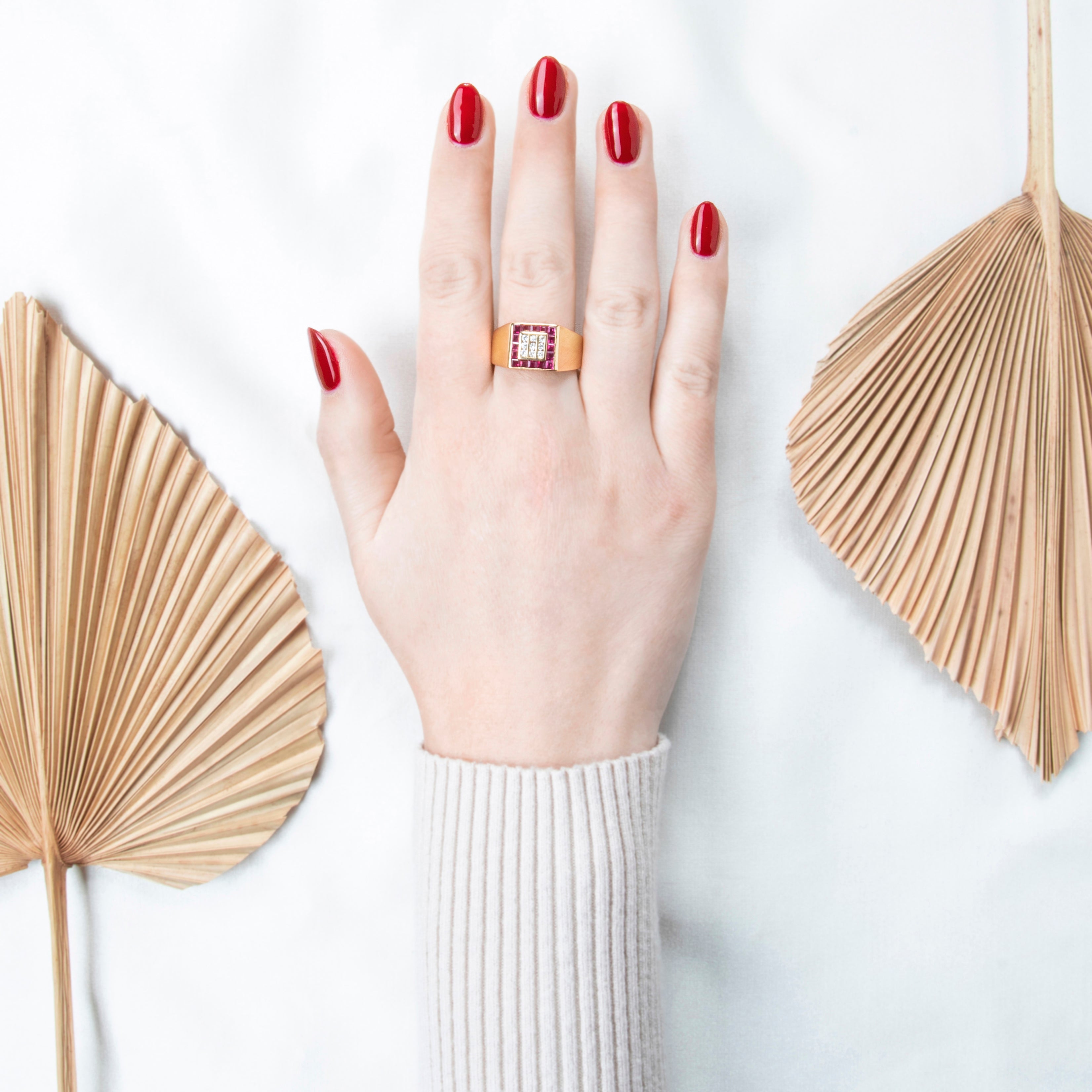 Vintage Large 18k Yellow Gold Ruby Diamond Squared Away Statement Ring 10.75、mySite、hinf8tx79