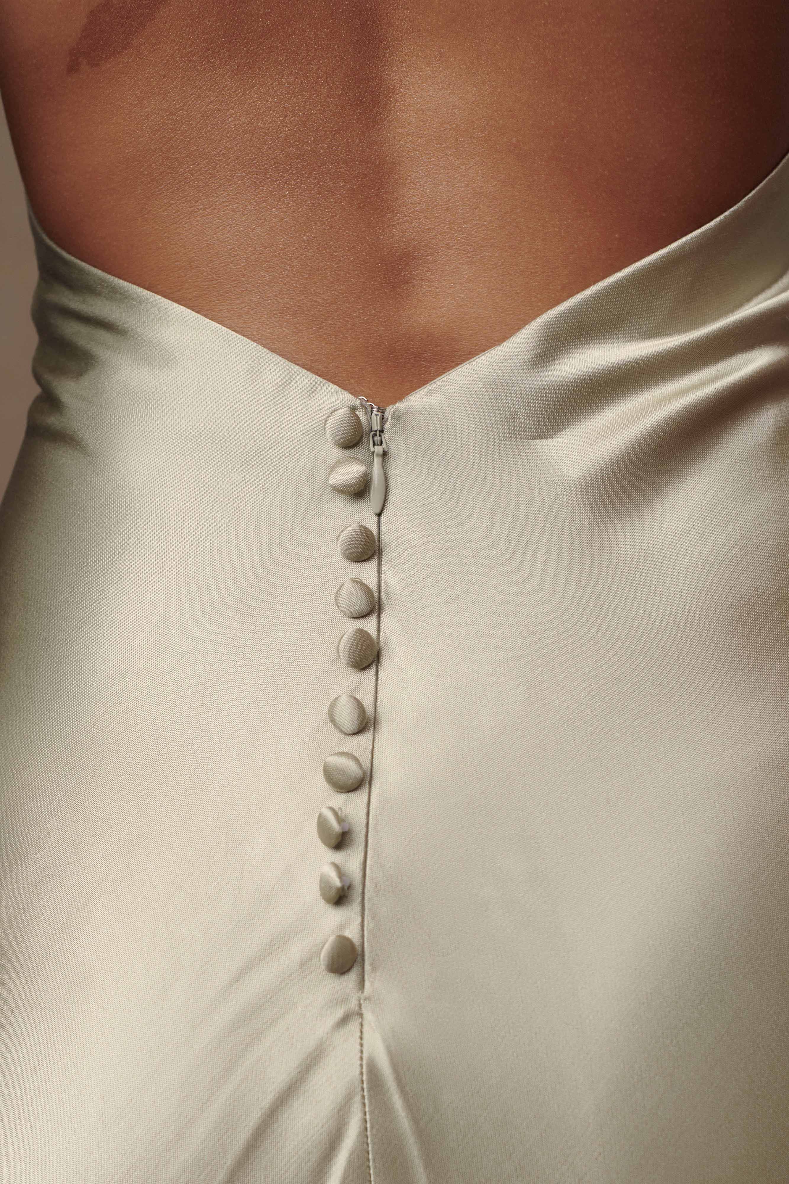 Esther Iridescent Satin Cowl Maxi Dress - Sage、mySite、solidvoid