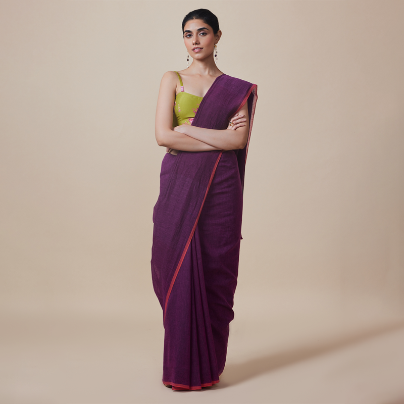 Cotton Solid Saree with Blouse | Purple、mySite、camillekostekn