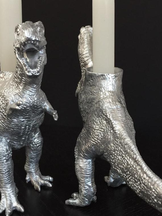 Dinosaur Shabbat Candlesticks in Silver、mySite、topwebapps