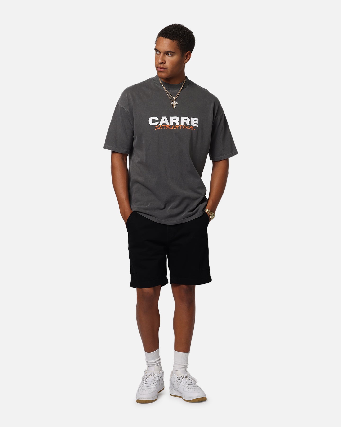 Carre Handdrawn Mock Neck T-Shirt Washed Charcoal、mySite、zt4zffjzw