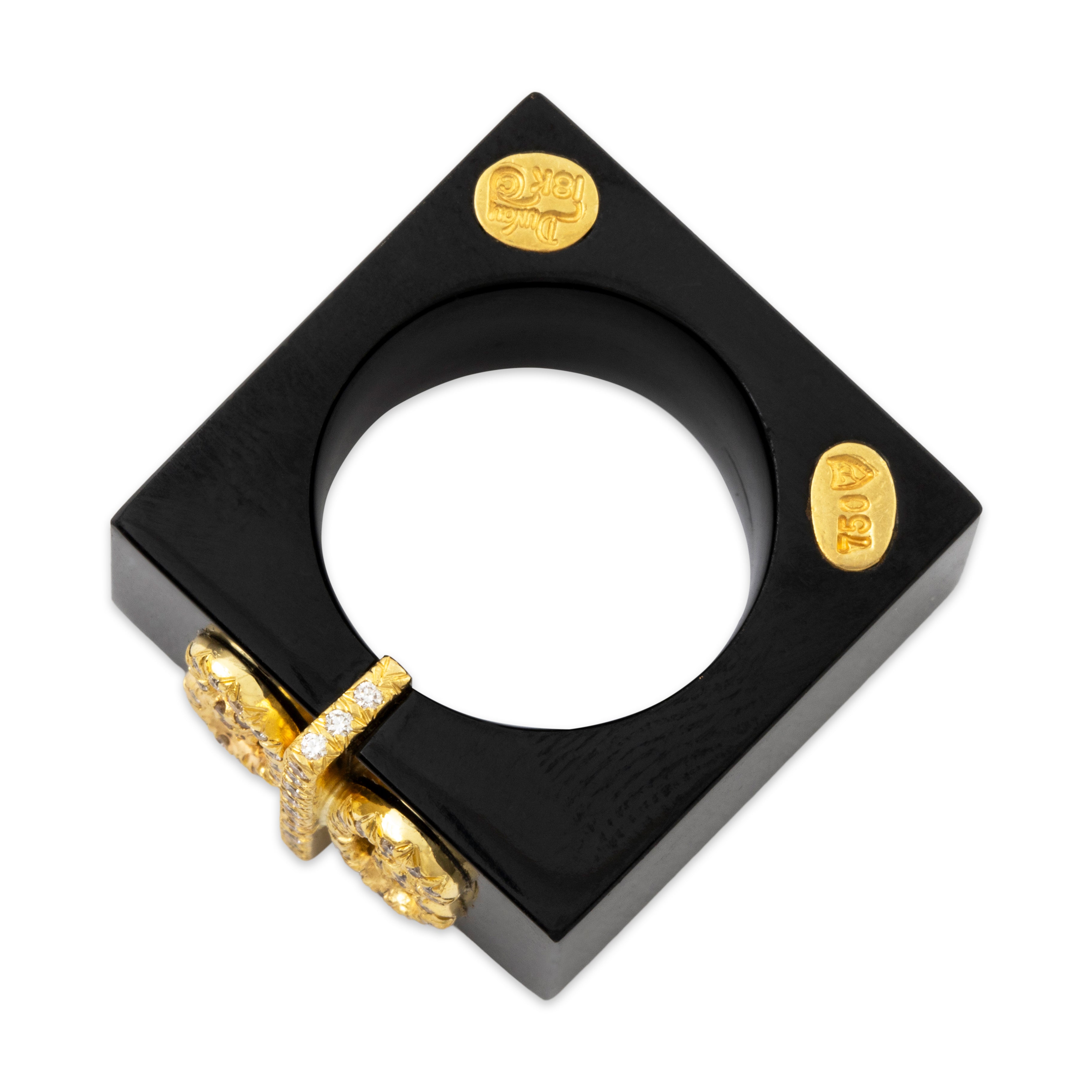 Vintage Henry Dunay 18k Yellow Gold Black Jade .496cttw Diamond Ring 6.75、mySite、hinf8tx79