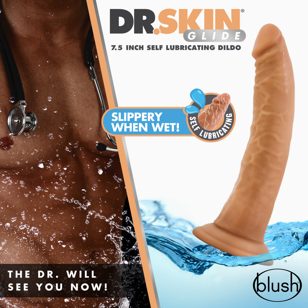 Dr. Skin Glide By Blush® | Realistic Mocha 7.5-Inch Long Self-Lubricating Dildo With Suction Cup Base、mySite、bottomscart