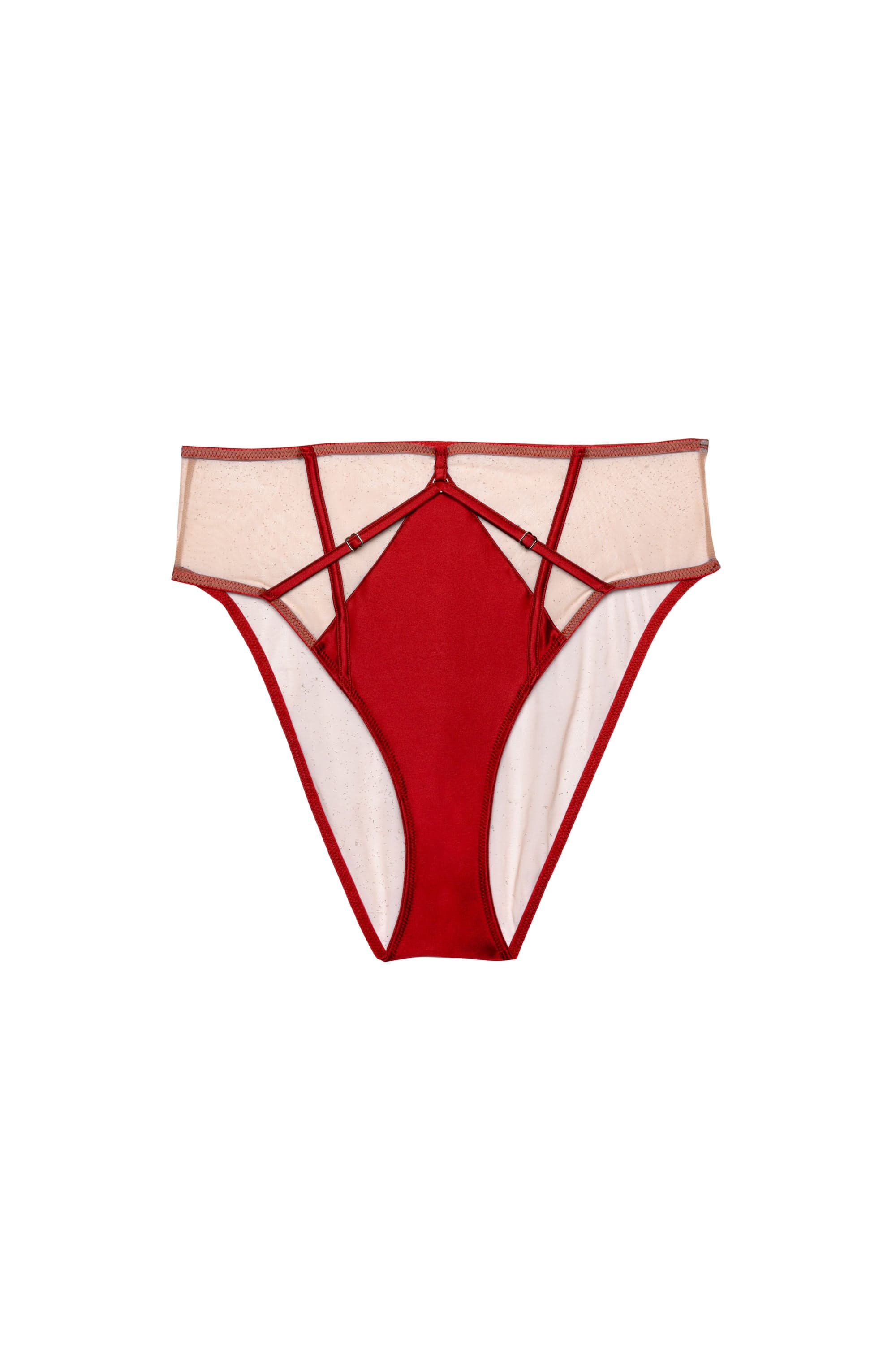 Ramona Ruby Red Strap Detail Illusion Mesh High Waisted Brief、mySite、bengalsvssteelers