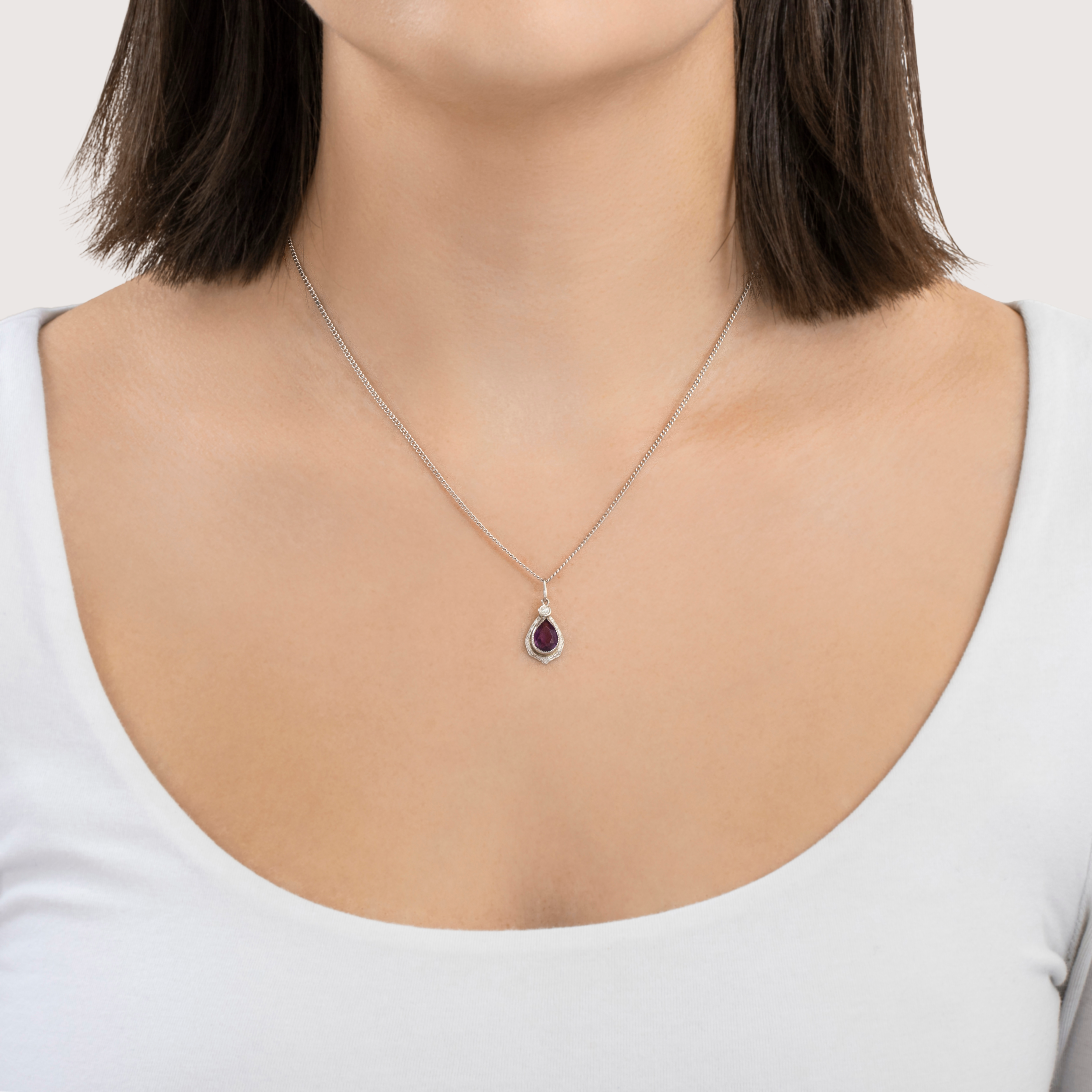 Antique 10k White Gold Purple Glass Old European Diamond Delicate Milgrain Pendant、mySite、hinf8tx79