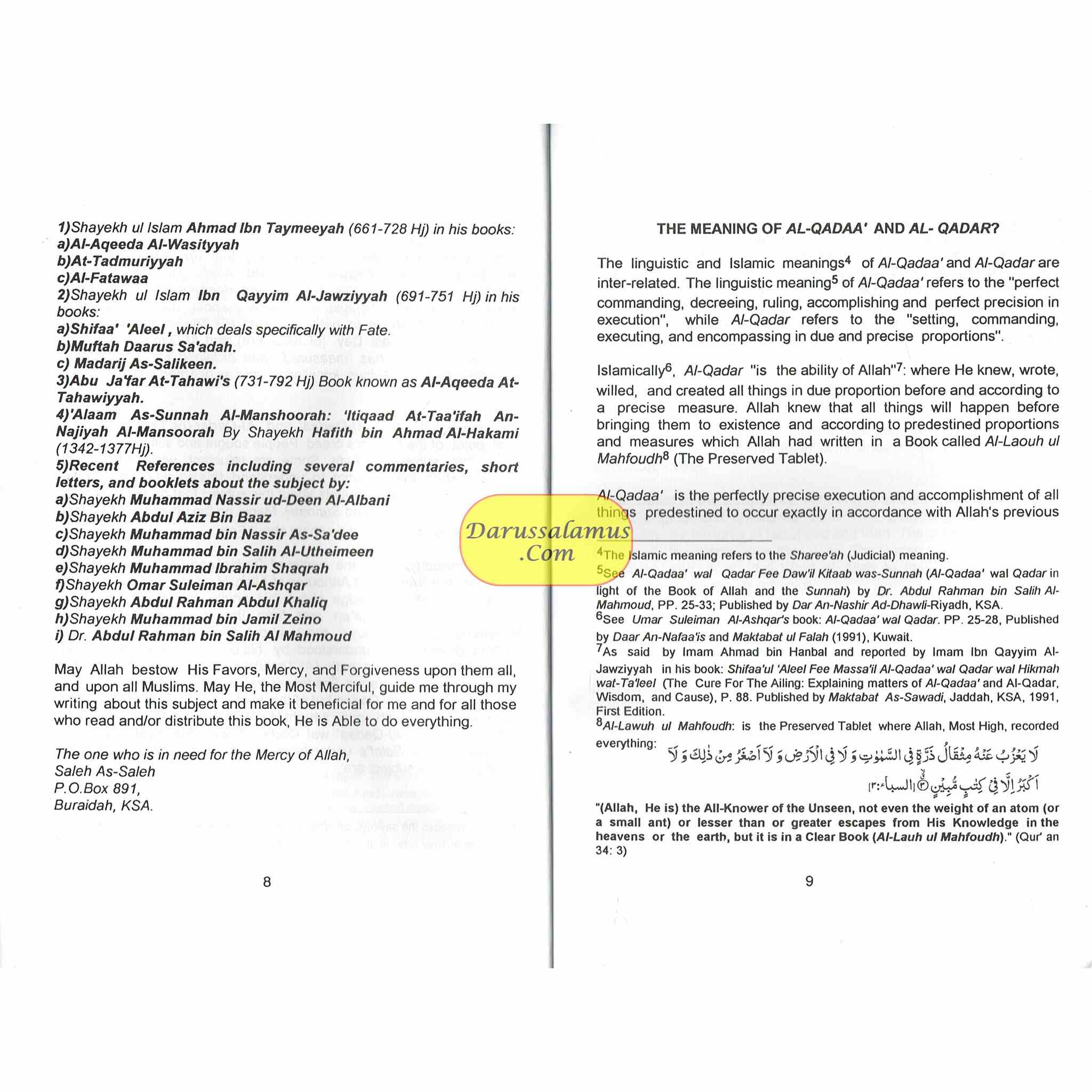 Al Qadaa wal Qadar (Fate in Islam) By Dr. Saleh As-Saleh、mySite、topwebapps