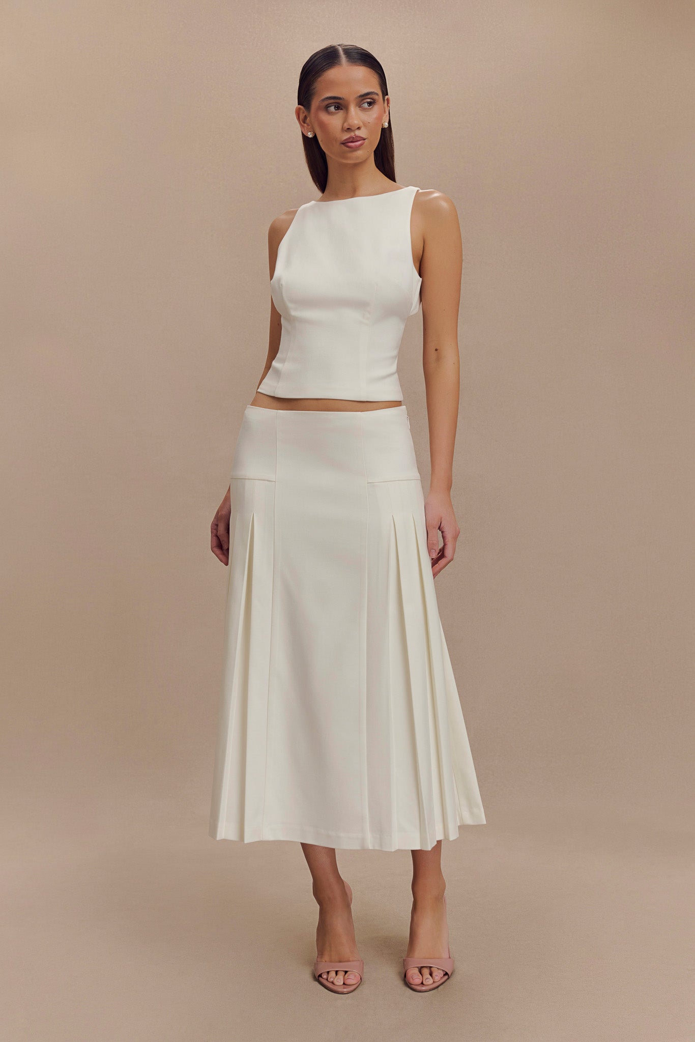 Brigette Pleated Midi Skirt - Ivory、mySite、solidvoid