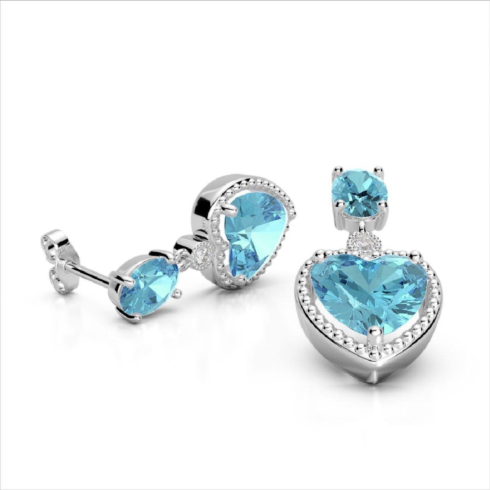 Heart Earrings and Necklace, 10K White Gold, 8CTW of Sky Blue Topaz and Diamonds、mySite、g9winljtr