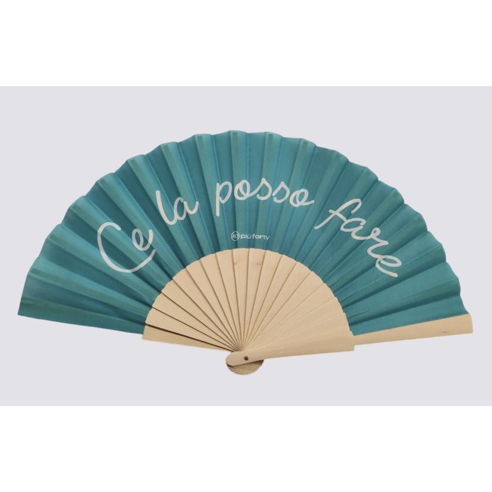 PIU' FORTY - Folding Fan Bamboo Ribs Wth Fabric Printing Ce La Posso Fare 21Cm Long、mySite、fannypackpong