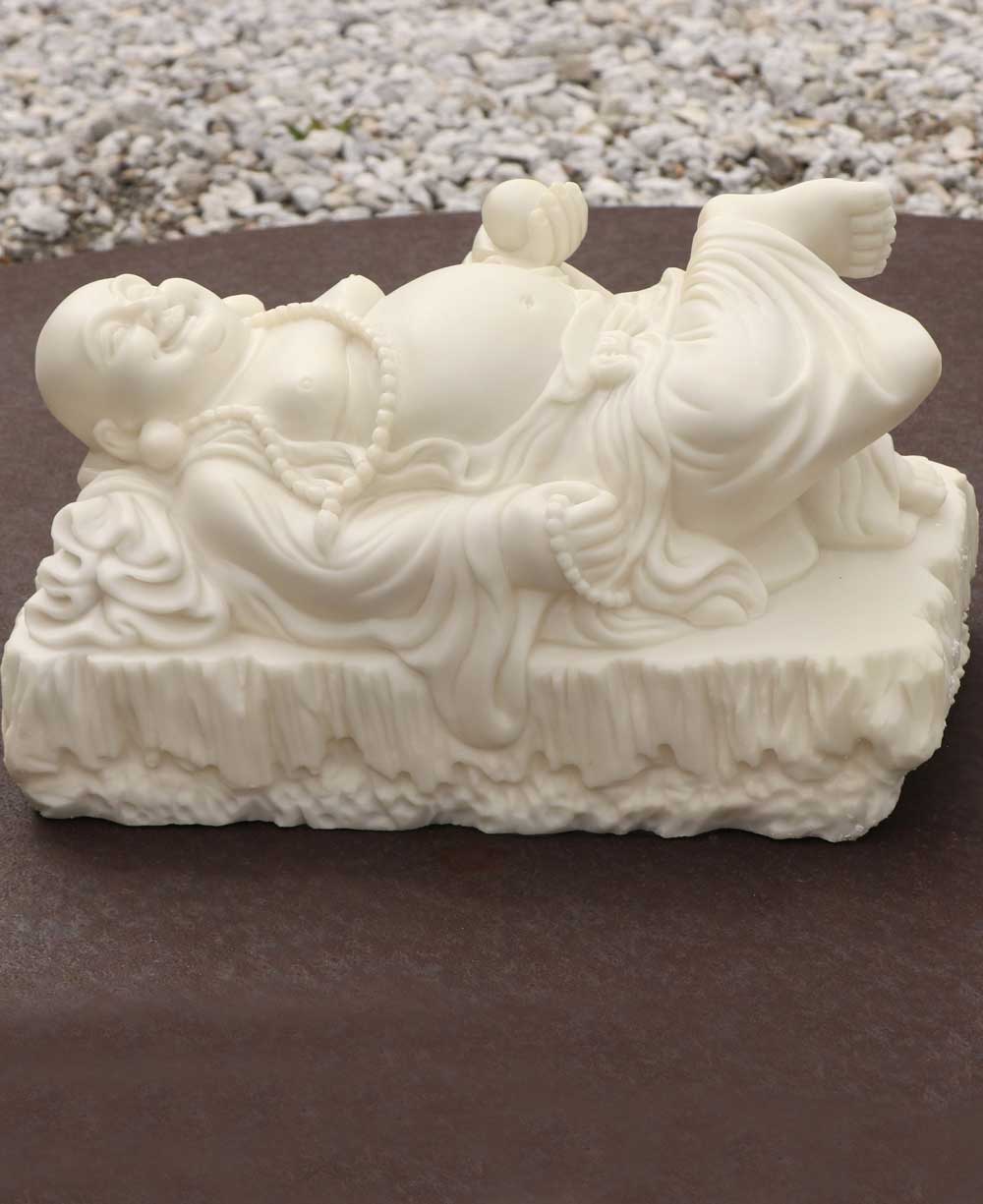 Joyous Relaxing Hotei Happy Buddha Statue in Cream White Finish, Indoor Outdoor Use、mySite、topwebapps