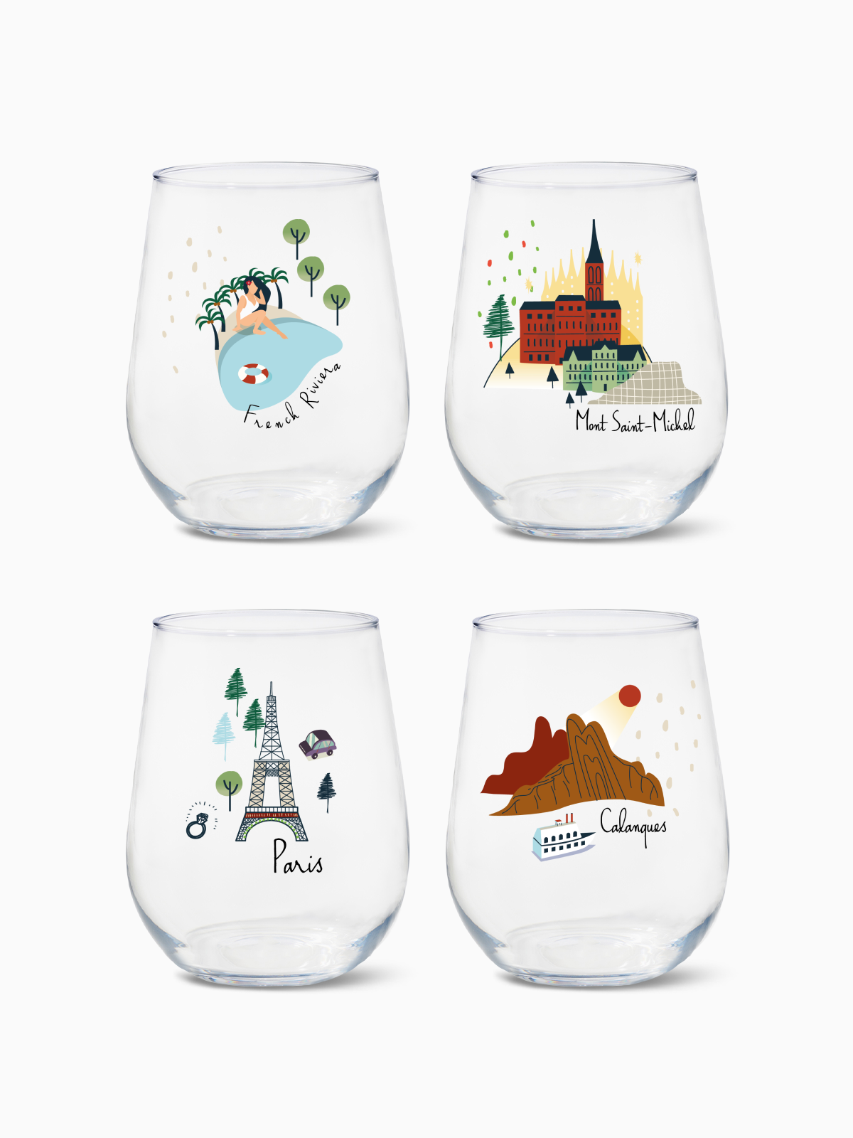 French Holiday - RESERVE 16oz Stemless Wine Tritan Copolyester Glass、mySite、camillekostekn