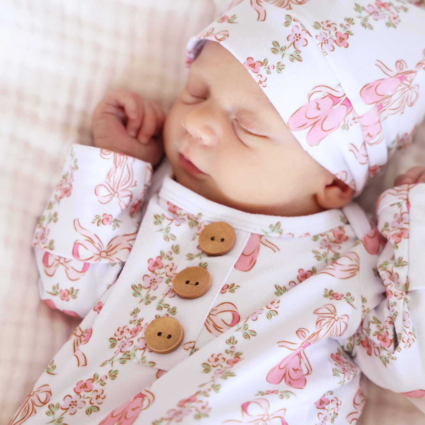  Ballet Blossoms Newborn Baby Knot Gown & Hat Set、mySite、layawaytickets