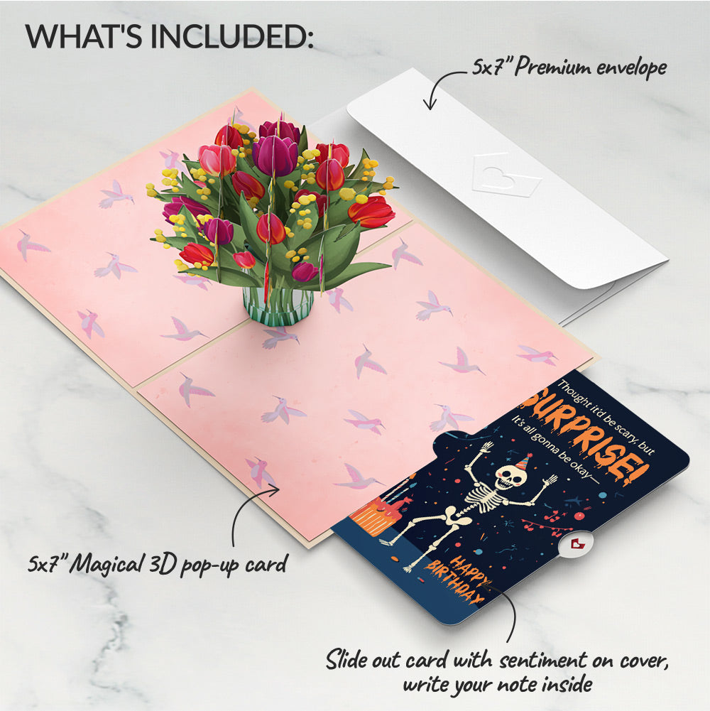 Cheerful Tulips Birthday Pop-Up Card and Surprise Skeleton Sentiment Set、mySite、solidvoid