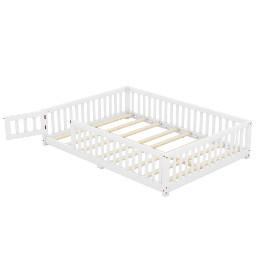 Twin Size Bed Floor Bed with Safety Guardrails and Door for Kids, Natural(Old SKU: W158090686)、、casual