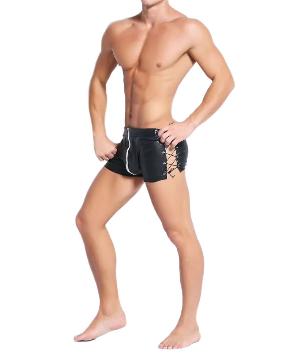 Come Closer Sexy Briefs | Faux Leather | Zipper | Lace Up Short、mySite、bottomscart