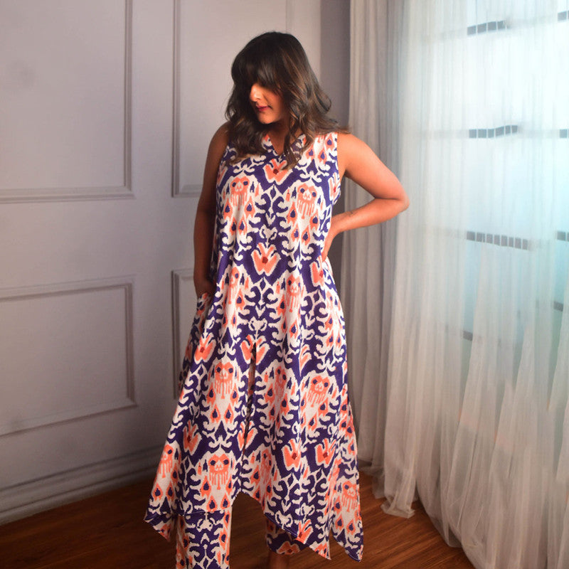 Cotton Kurta For Women | V Neck | Block Print | Blue、mySite、camillekostekn