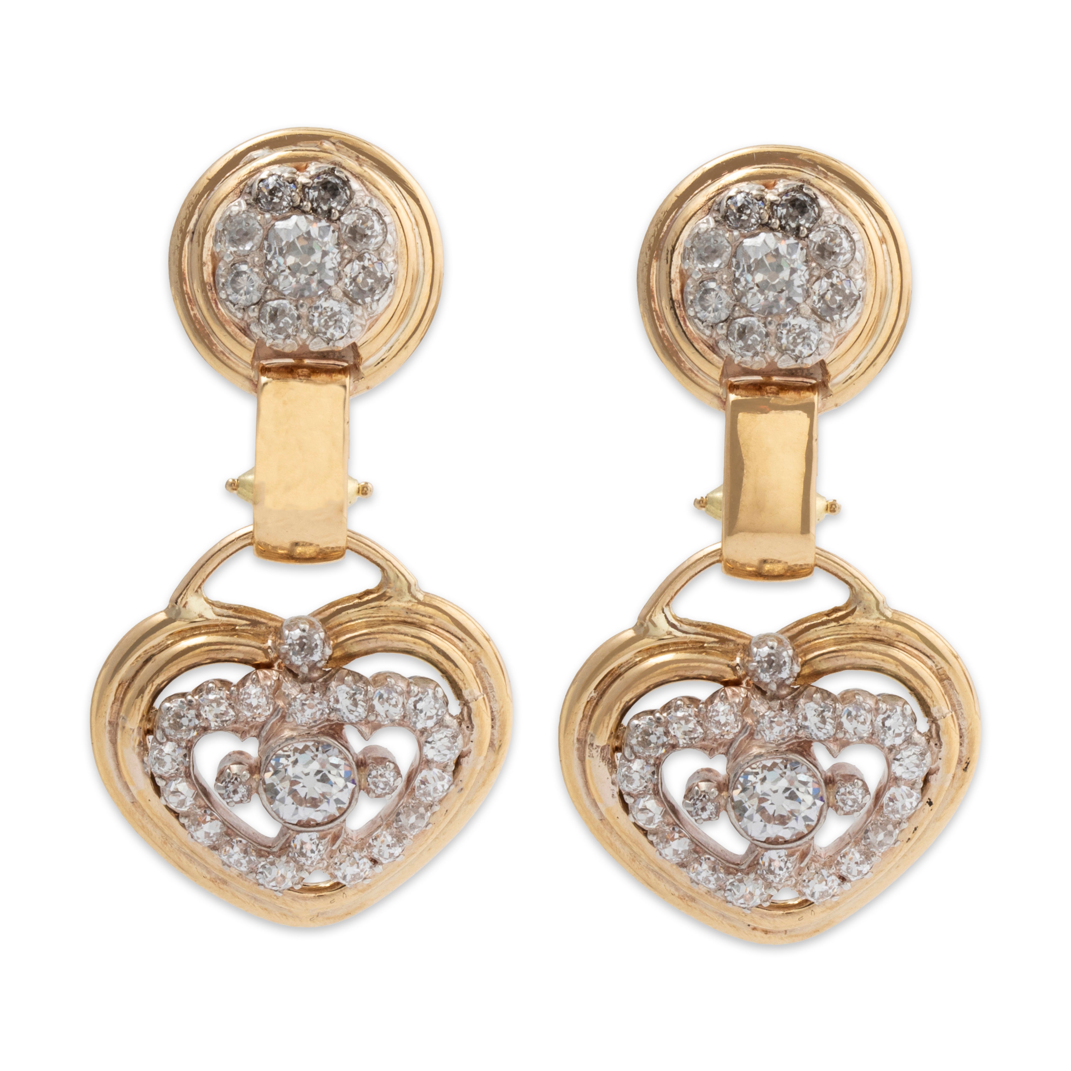 Impressive Antique 14k Yellow & W Gold 2.81cttw Old Mine Diamond Heart Earrings、mySite、hinf8tx79