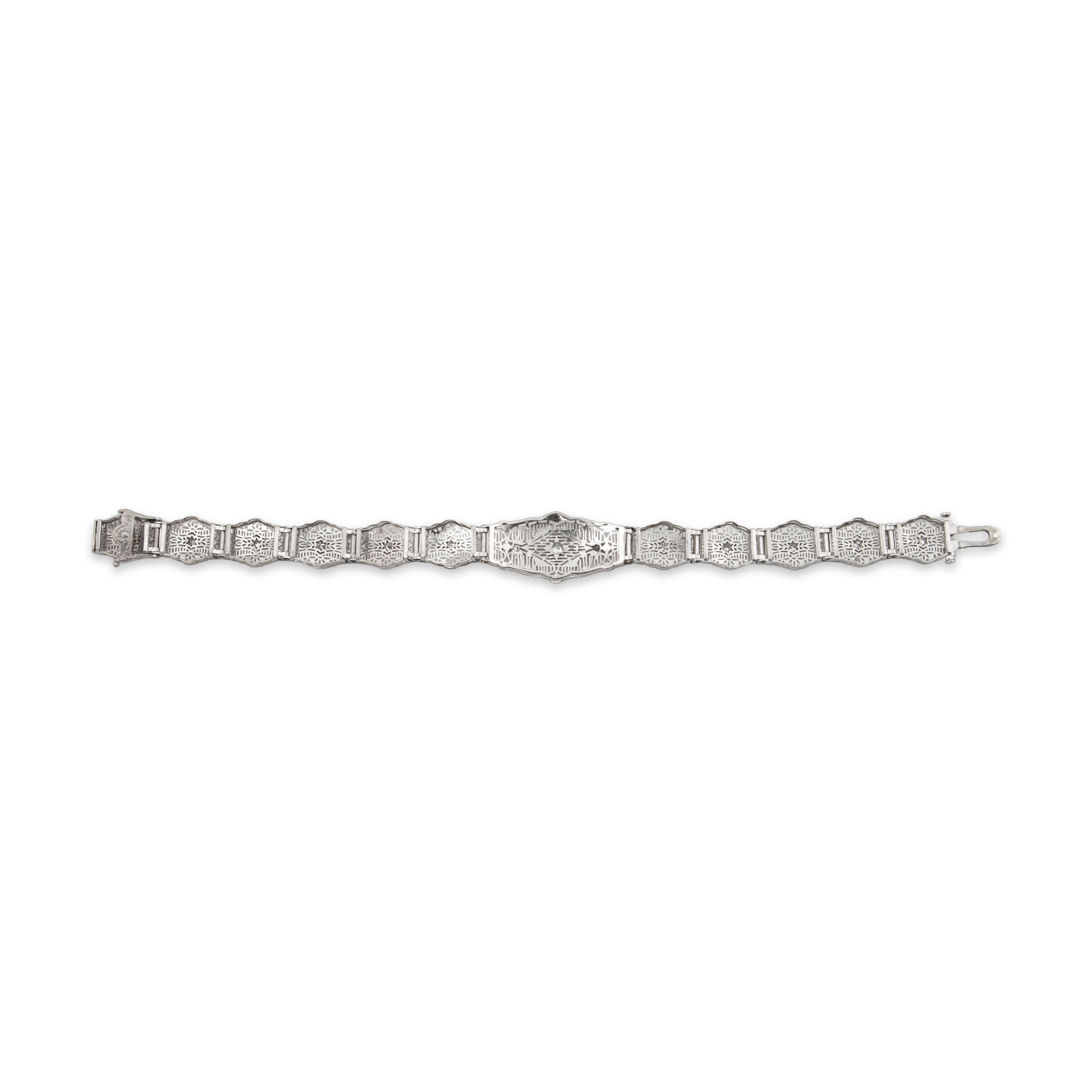 Antique Art Deco 14k White Gold .268cttw Diamond Openwork Bracelet 6.75、mySite、hinf8tx79