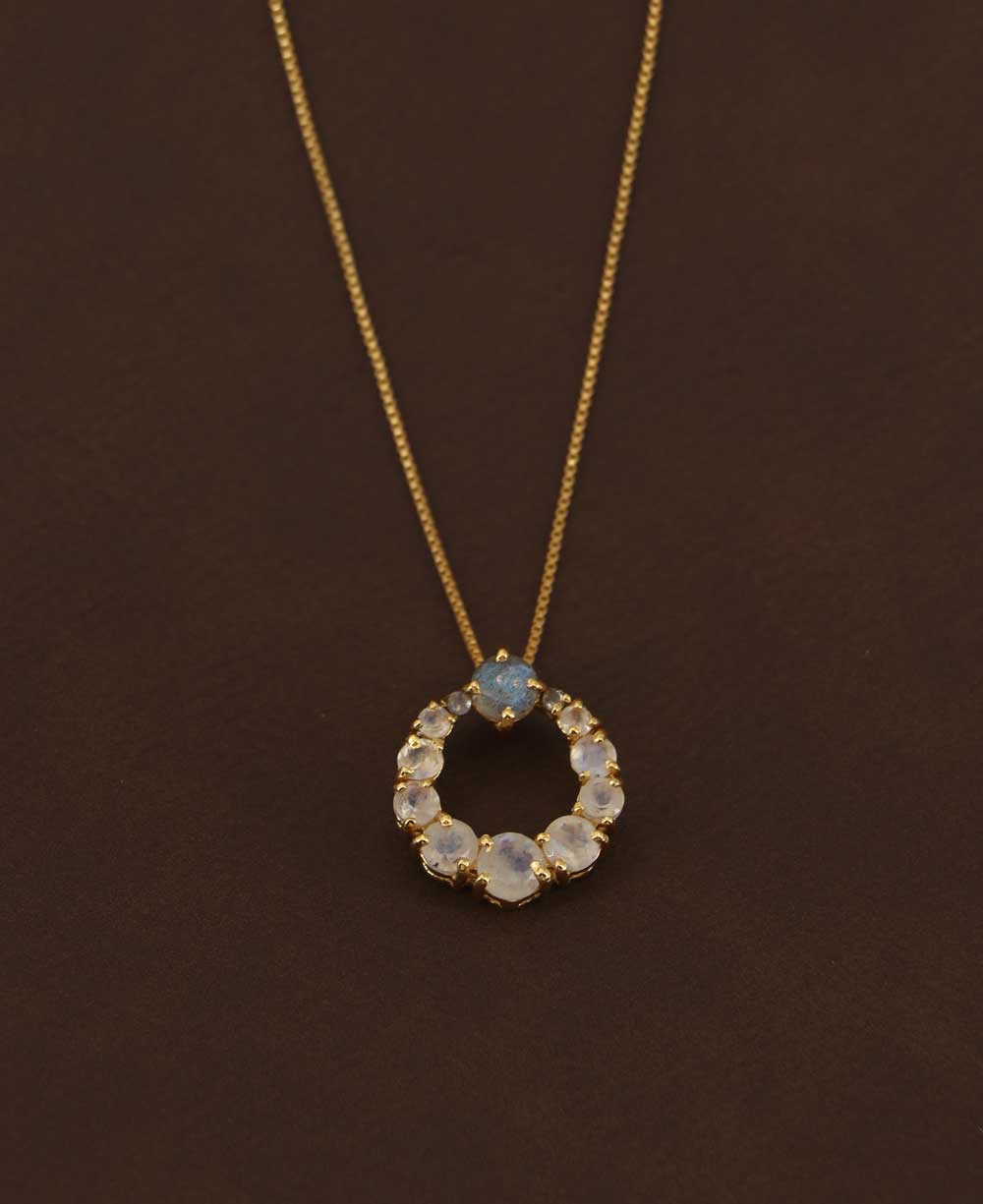 Rainbow Moonstone Circle Gold Plated Necklace、mySite、topwebapps