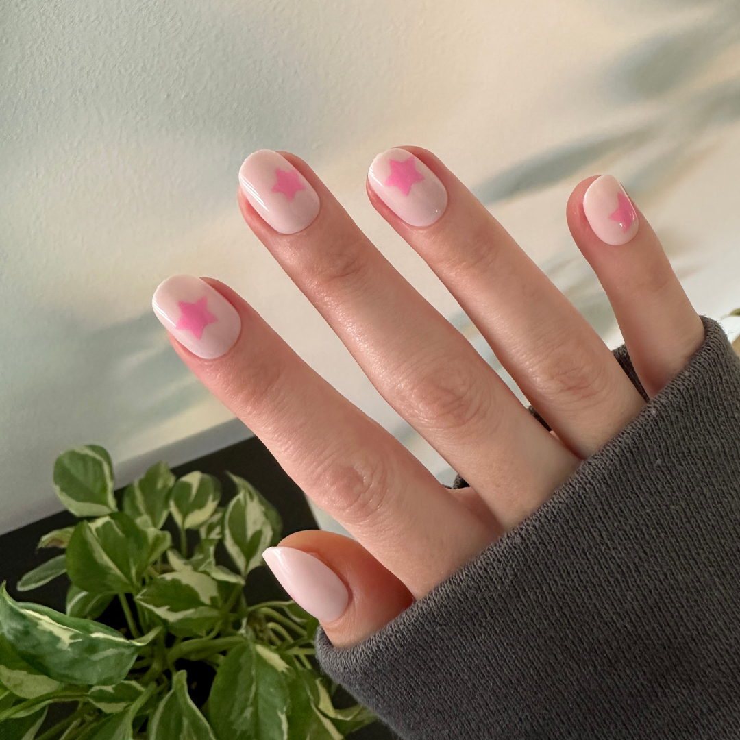 Pink Star Party | Extra Short | Round - Tab Press-On、mySite、solidvoid