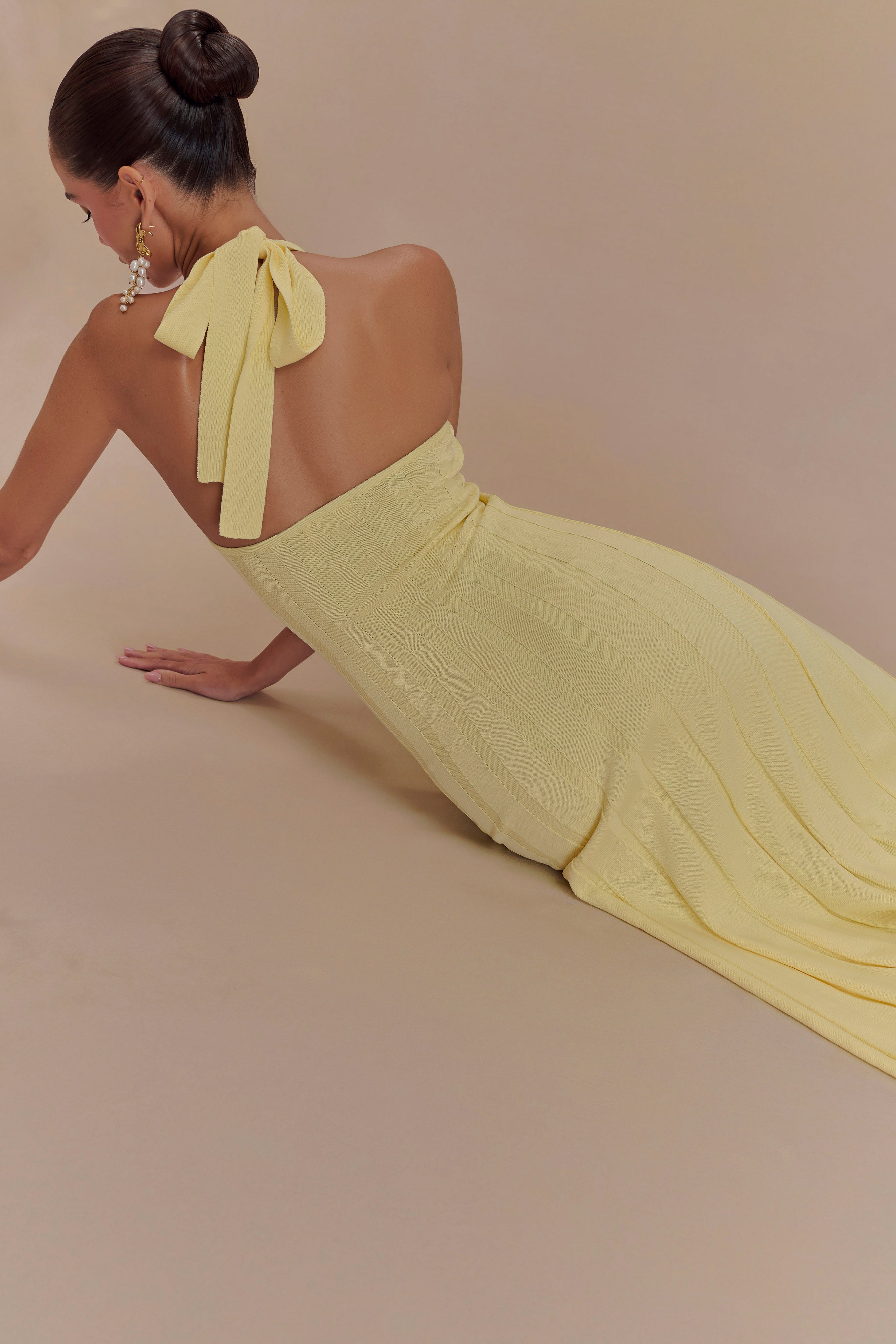 Jacqui Halter Knit Midi Dress - Lemon、mySite、solidvoid
