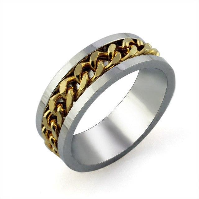 Chain Spinner Ring-Stainless Steel & Titanium Chain Spinner Inset in Gold, Silver or Black Color、mySite、g9winljtr