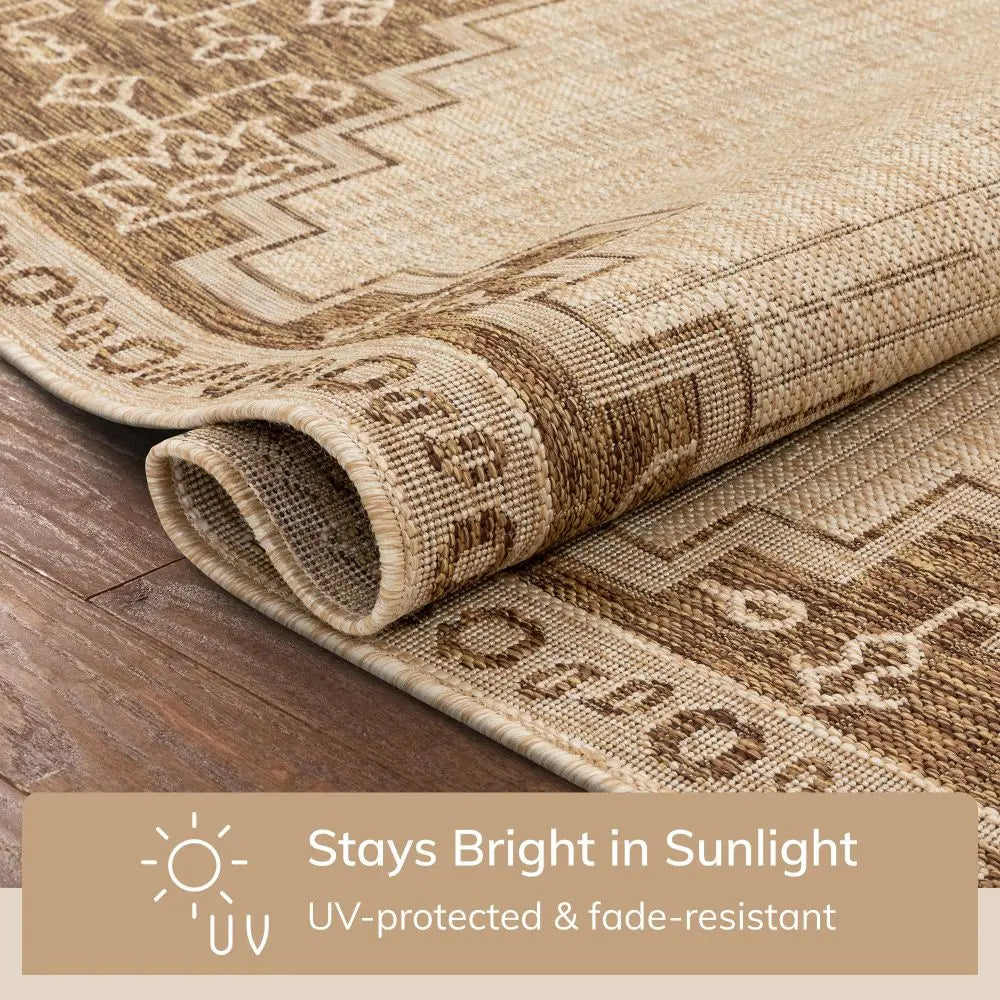 Mani Oriental Medallion Indoor Outdoor Brown Flatweave 5'3 x 7'3 Rug、mySite、gigharbornorthrealestate