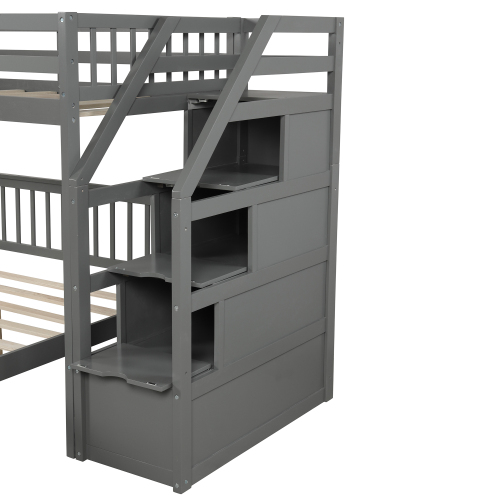 Twin over Full Loft Bed with Staircase,Gray(OLD SKU:SM000107AAE)、、casual