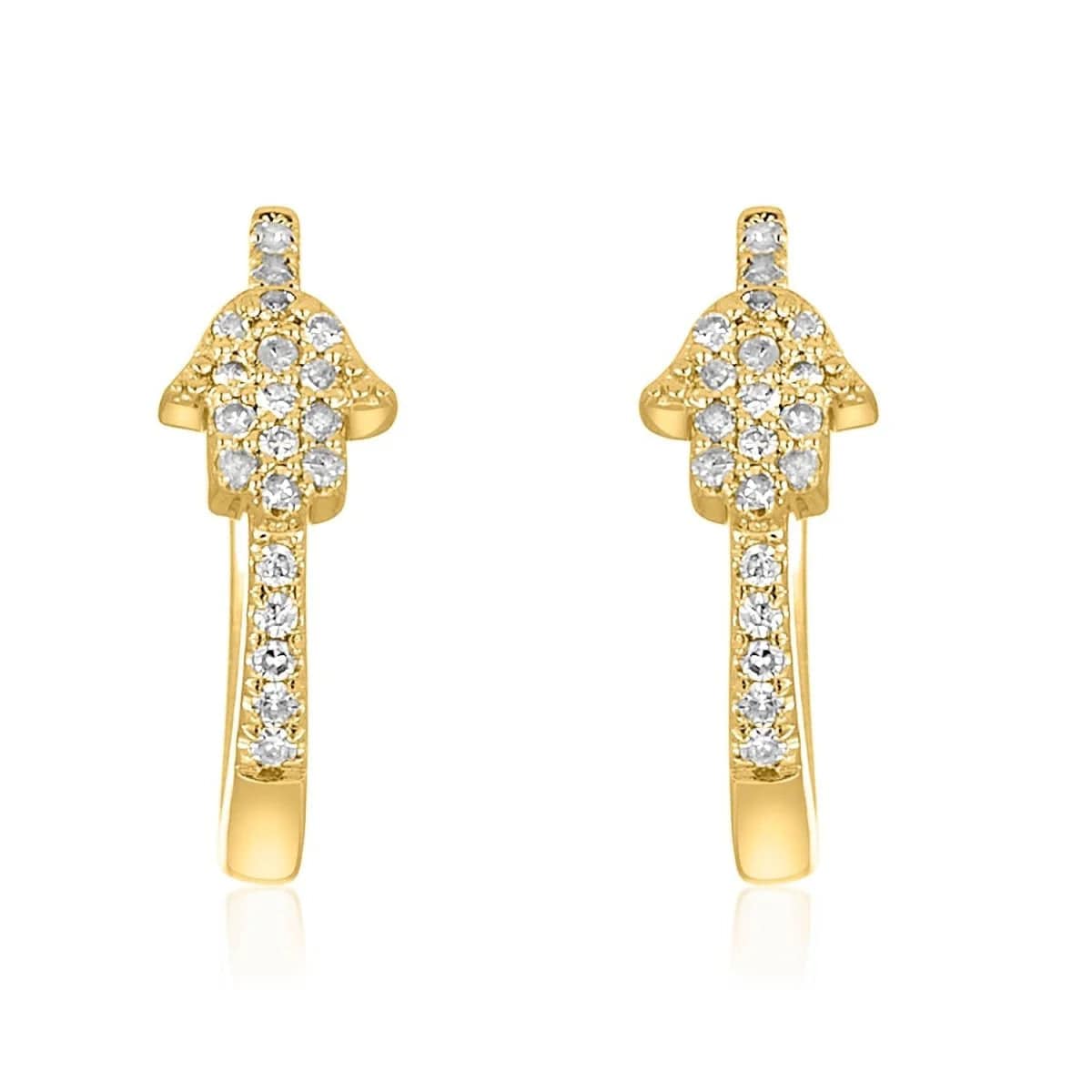 Hamsa Diamond Pave Huggie Earrings - 14k Yellow or White Gold、mySite、topwebapps