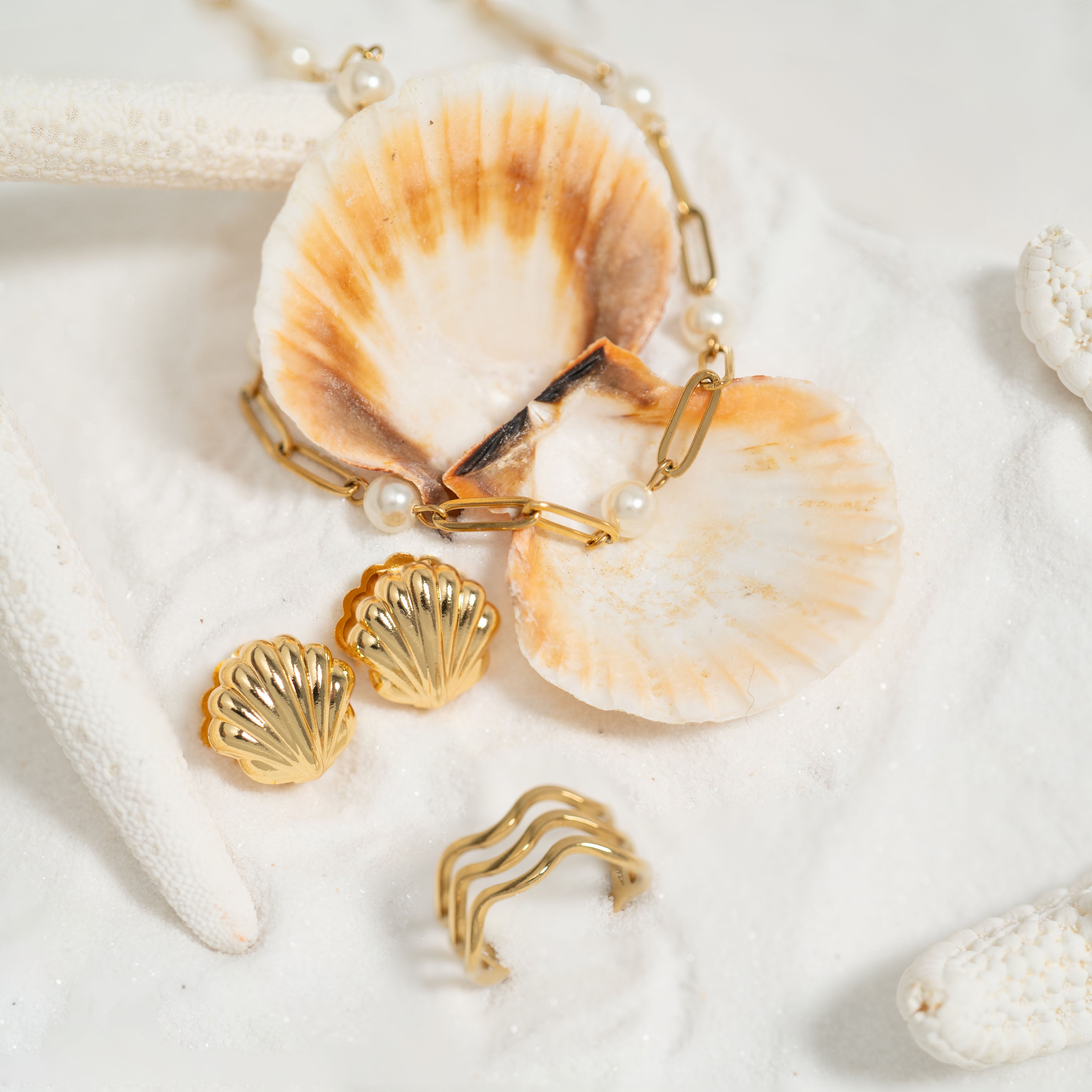 18K Gold PVD Stainless Steel Triple Wave Geometric Ring / KSS0005、mySite、dreamappss