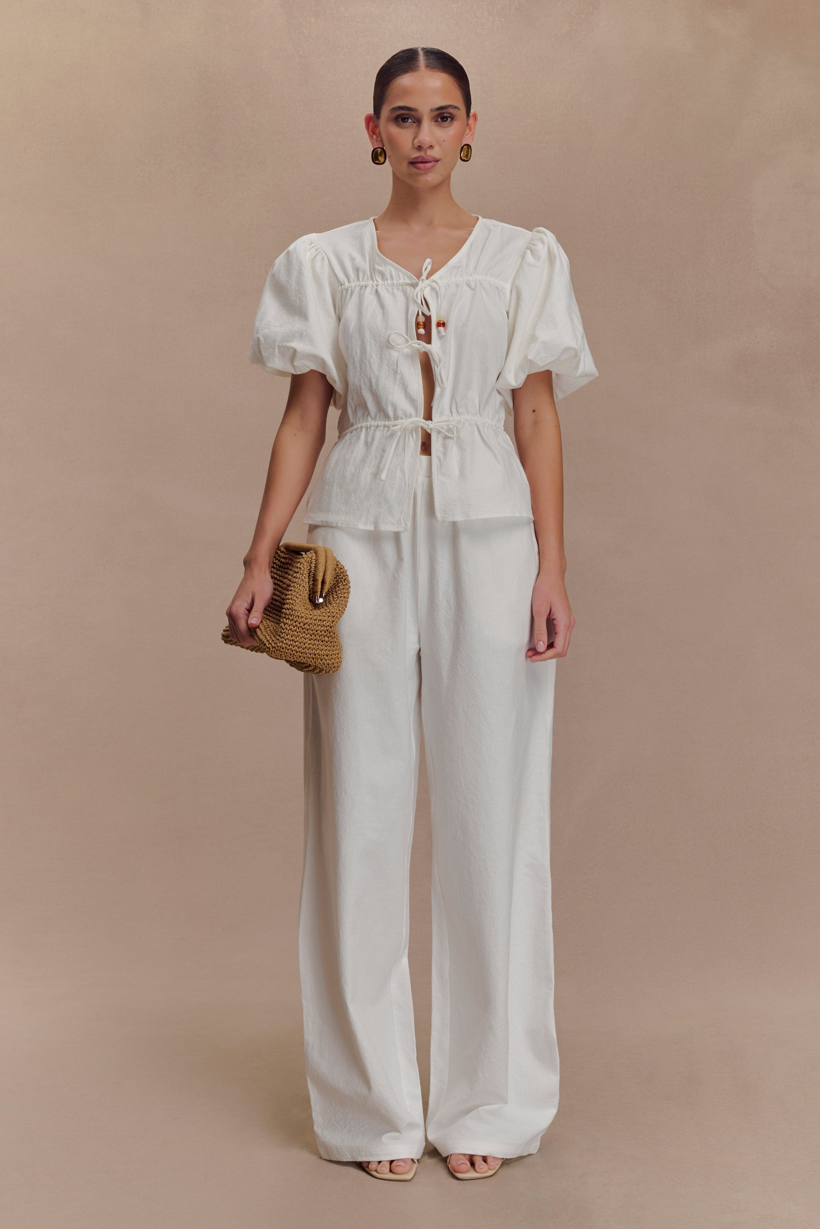 Janayia Cotton Wide Leg Pants - White、mySite、solidvoid