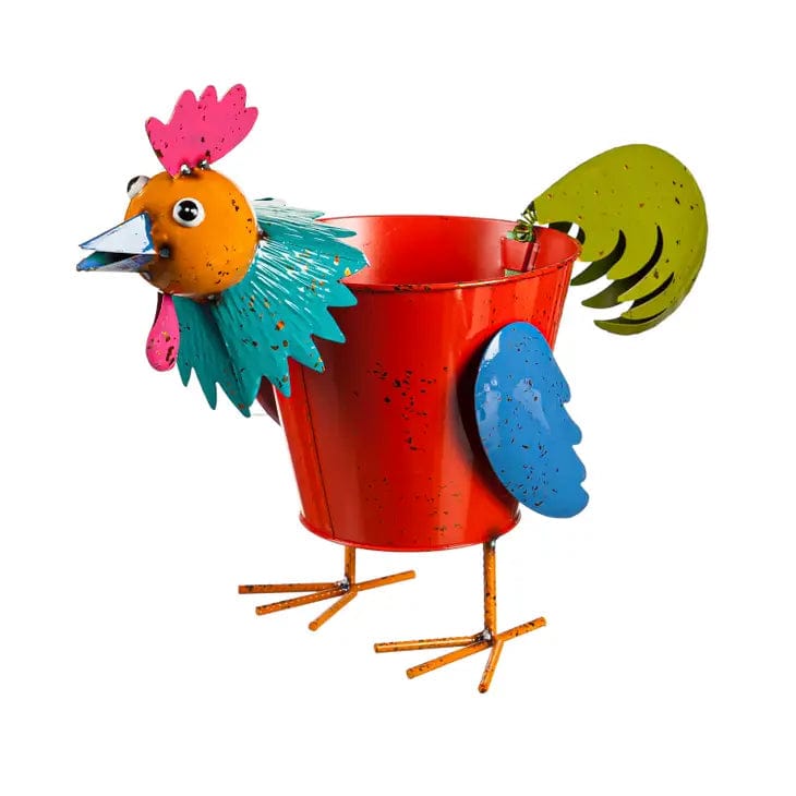 Colorful Metal Pig or Rooster Planter 2 Asst、mySite、g9winljtr